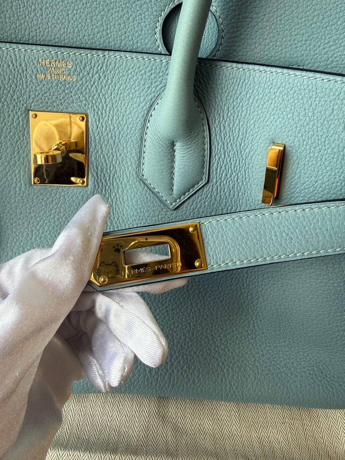 LUXURY PROMISE Hermès Blue Birkin Shoulder Bag GHW Square M