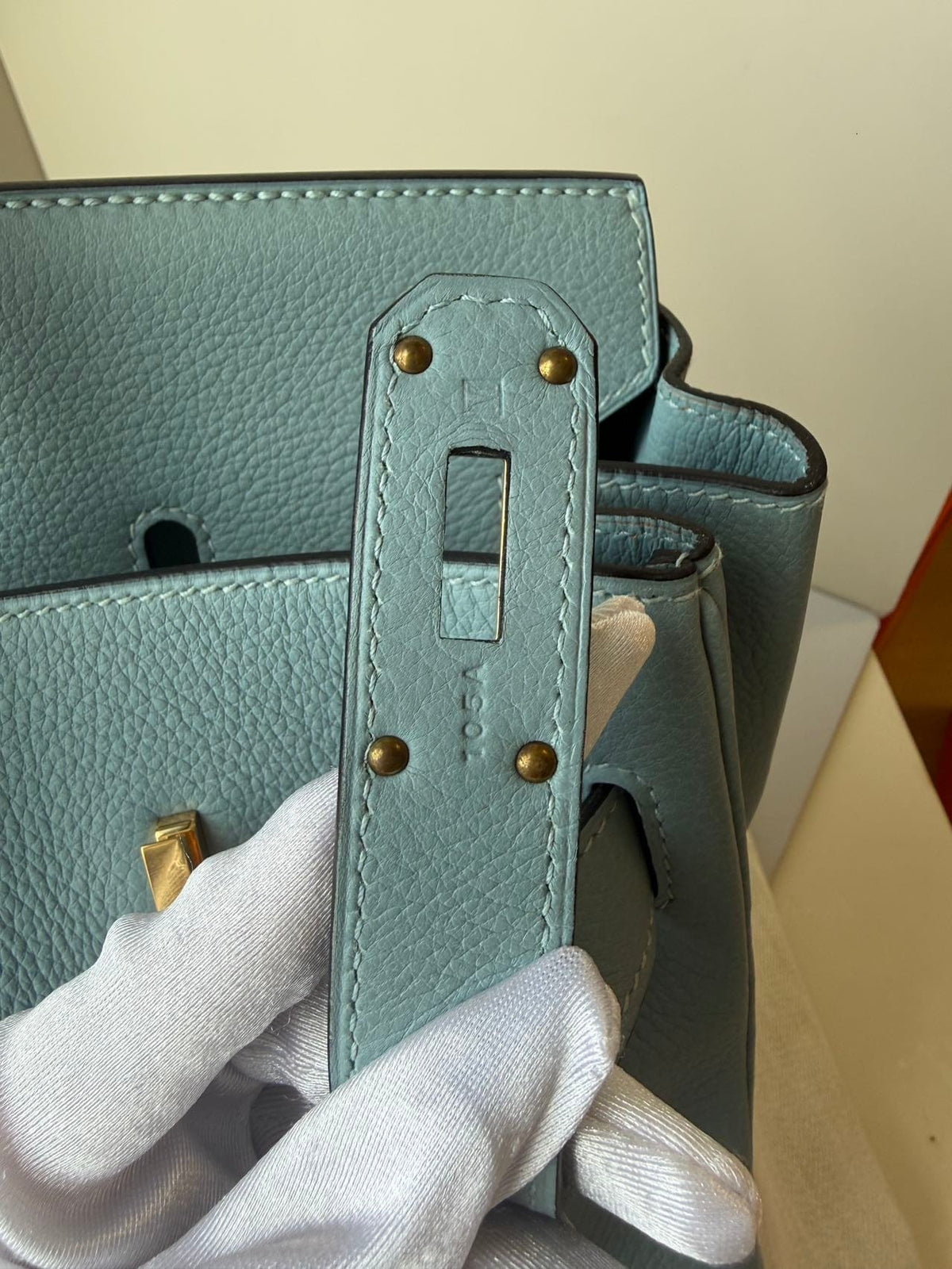 LUXURY PROMISE Hermès Blue Birkin Shoulder Bag GHW Square M