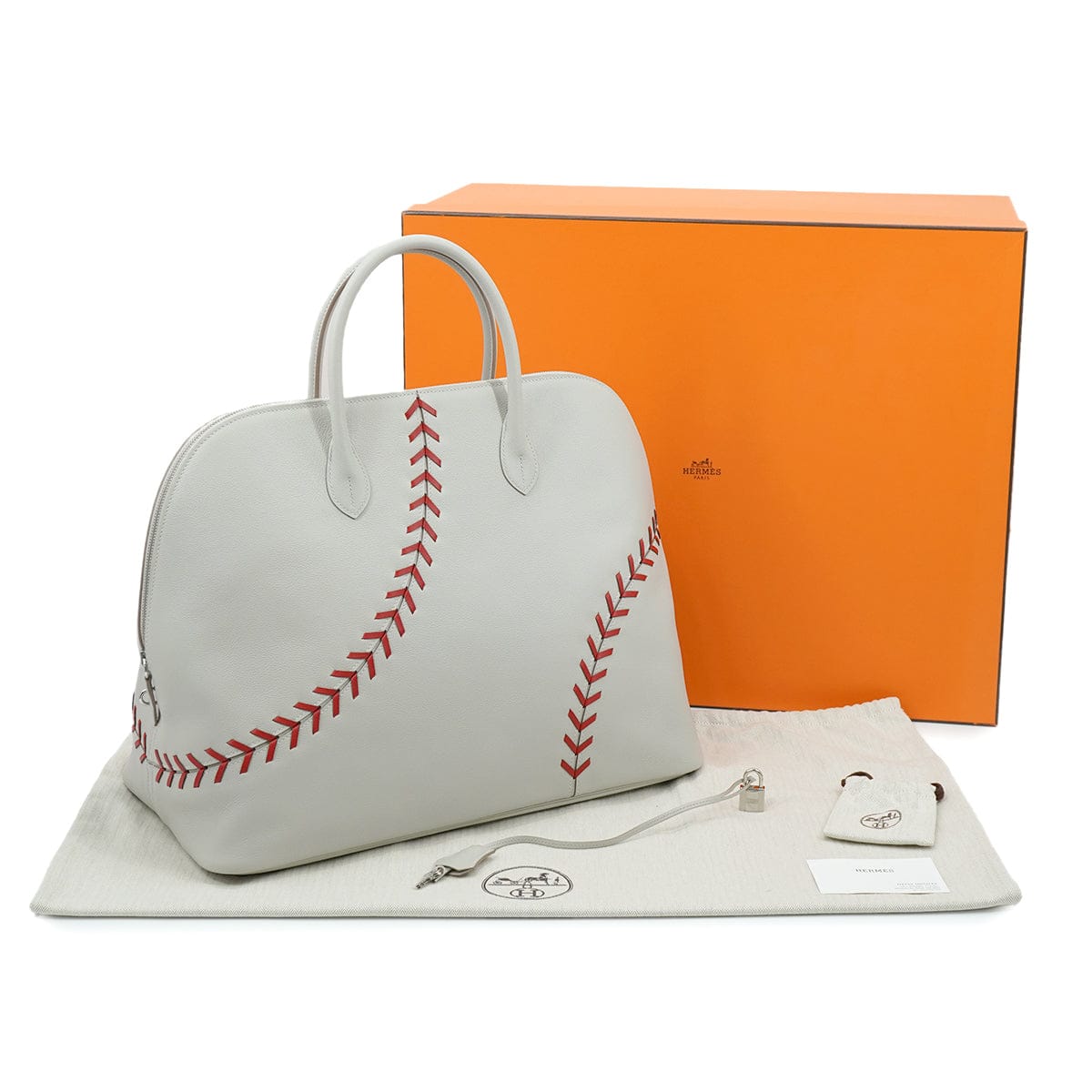LUXURY PROMISE HERMES BOLIDE 1923 BASEBALL 45 GRIS PERLE ROUGE CASAQUE EVERCOLOR HAND BAG 2018 C STAMP PALLADIUM HARDWARE 90335571
