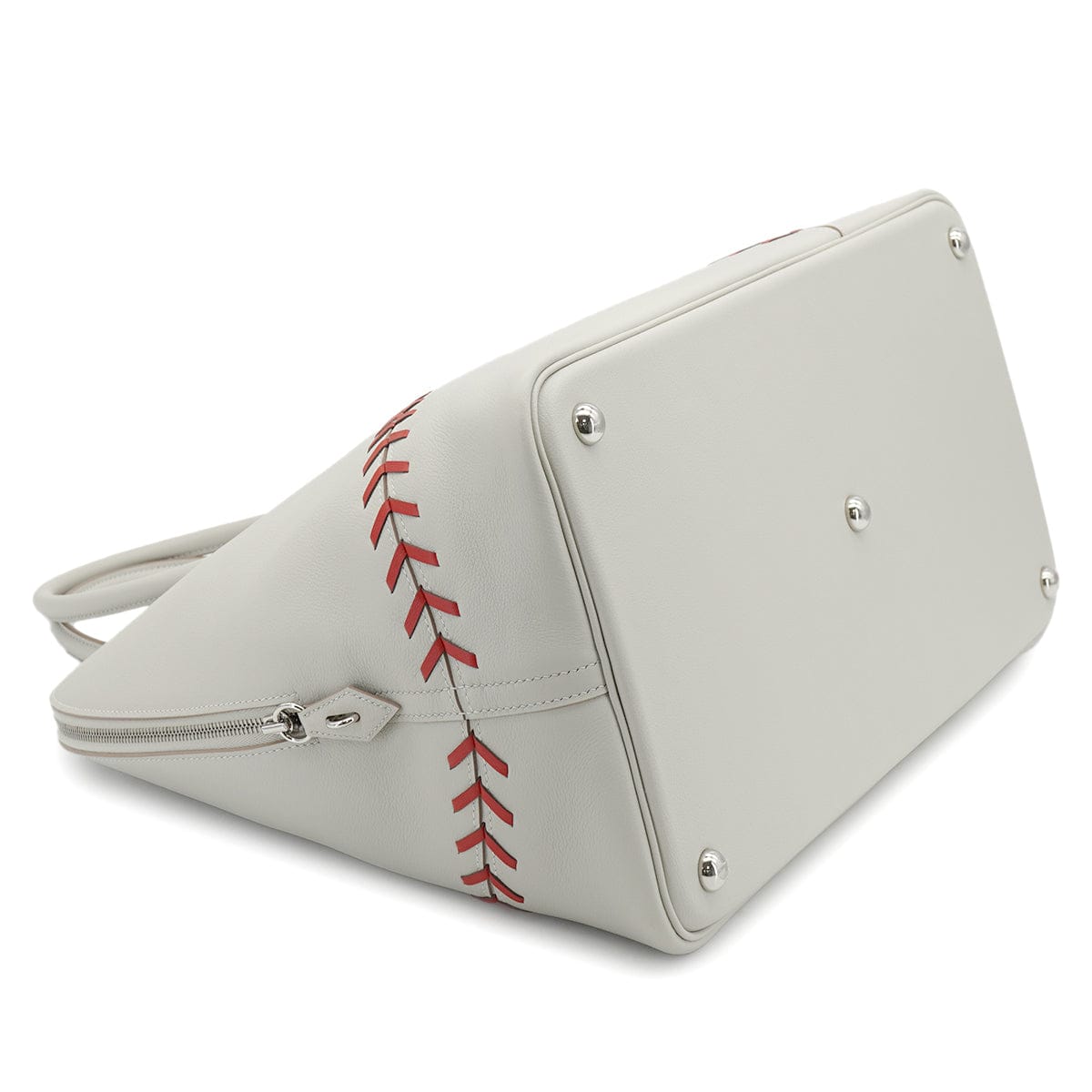 LUXURY PROMISE HERMES BOLIDE 1923 BASEBALL 45 GRIS PERLE ROUGE CASAQUE EVERCOLOR HAND BAG 2018 C STAMP PALLADIUM HARDWARE 90335571
