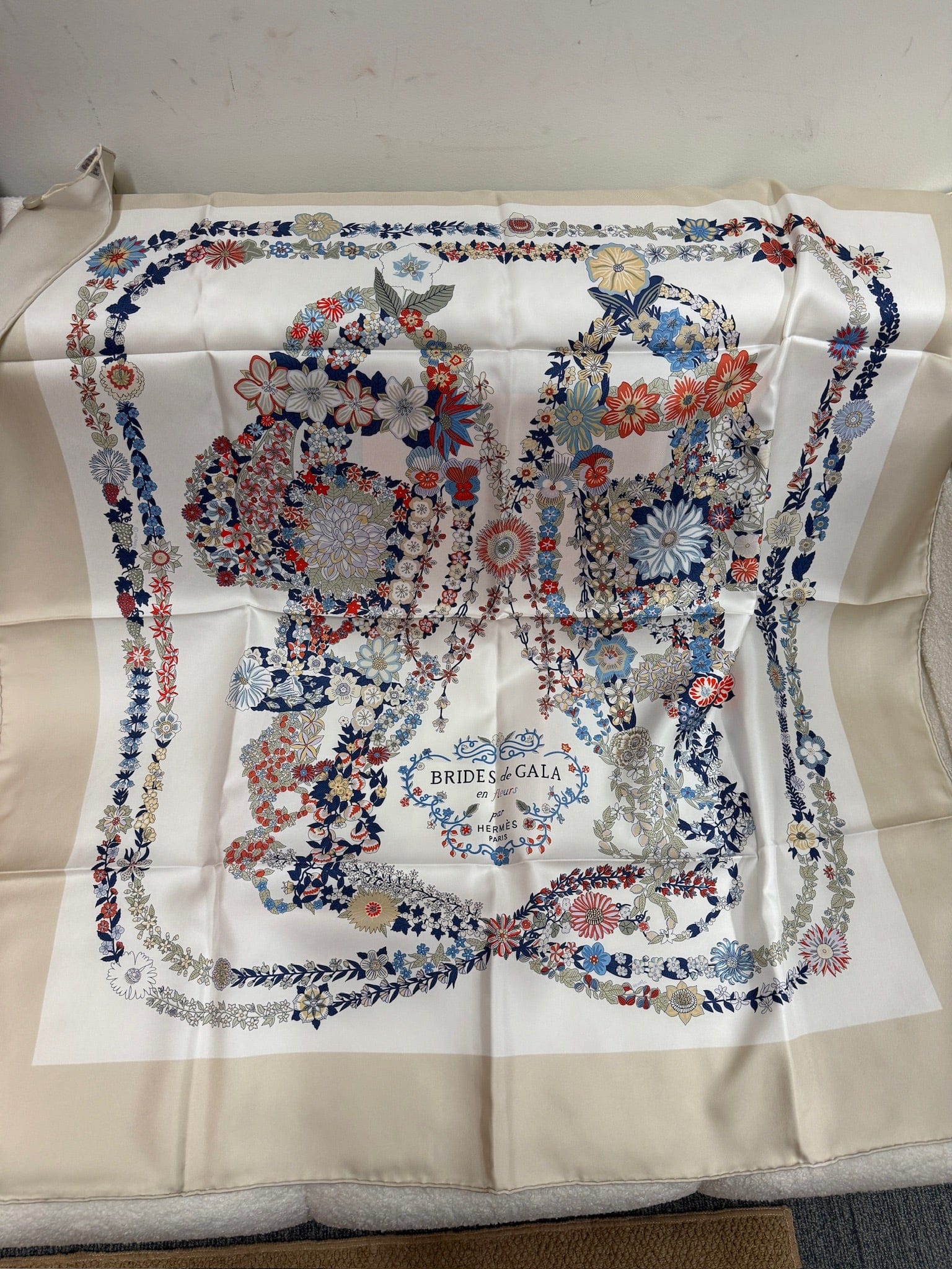 LUXURY PROMISE Hermès "Brides de Gala en Fleurs" 90cm Silk Scarf – Christine Henry Design – 100% Twill Silk – Hand-rolled Edge