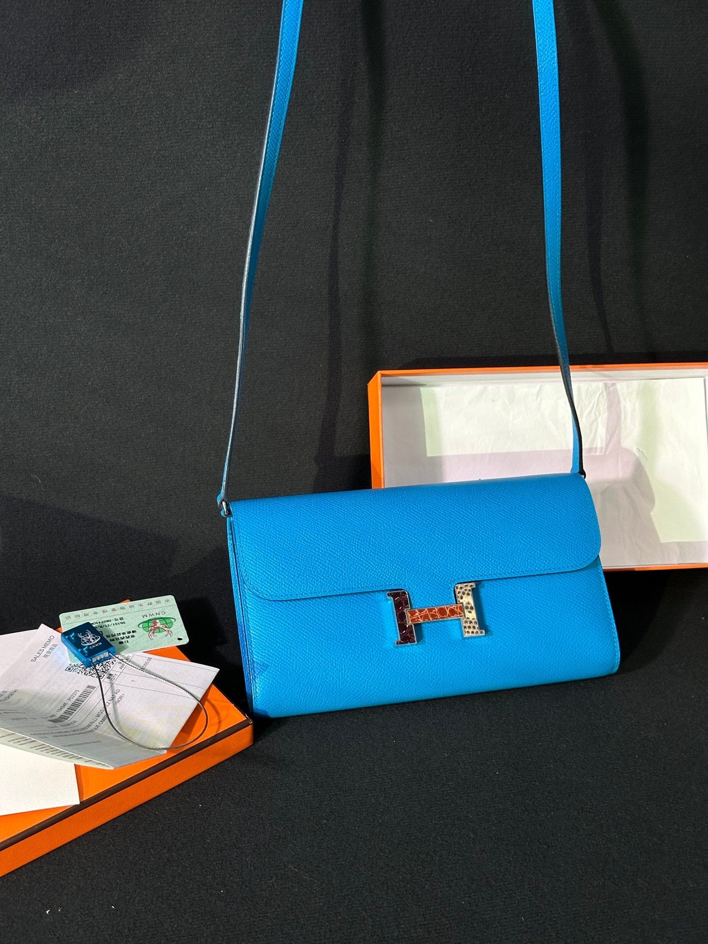 Luxury Promise Hermès Constance Long To Go Epsom Florida Blue Exotic Hardware Stamp Z – Full Set