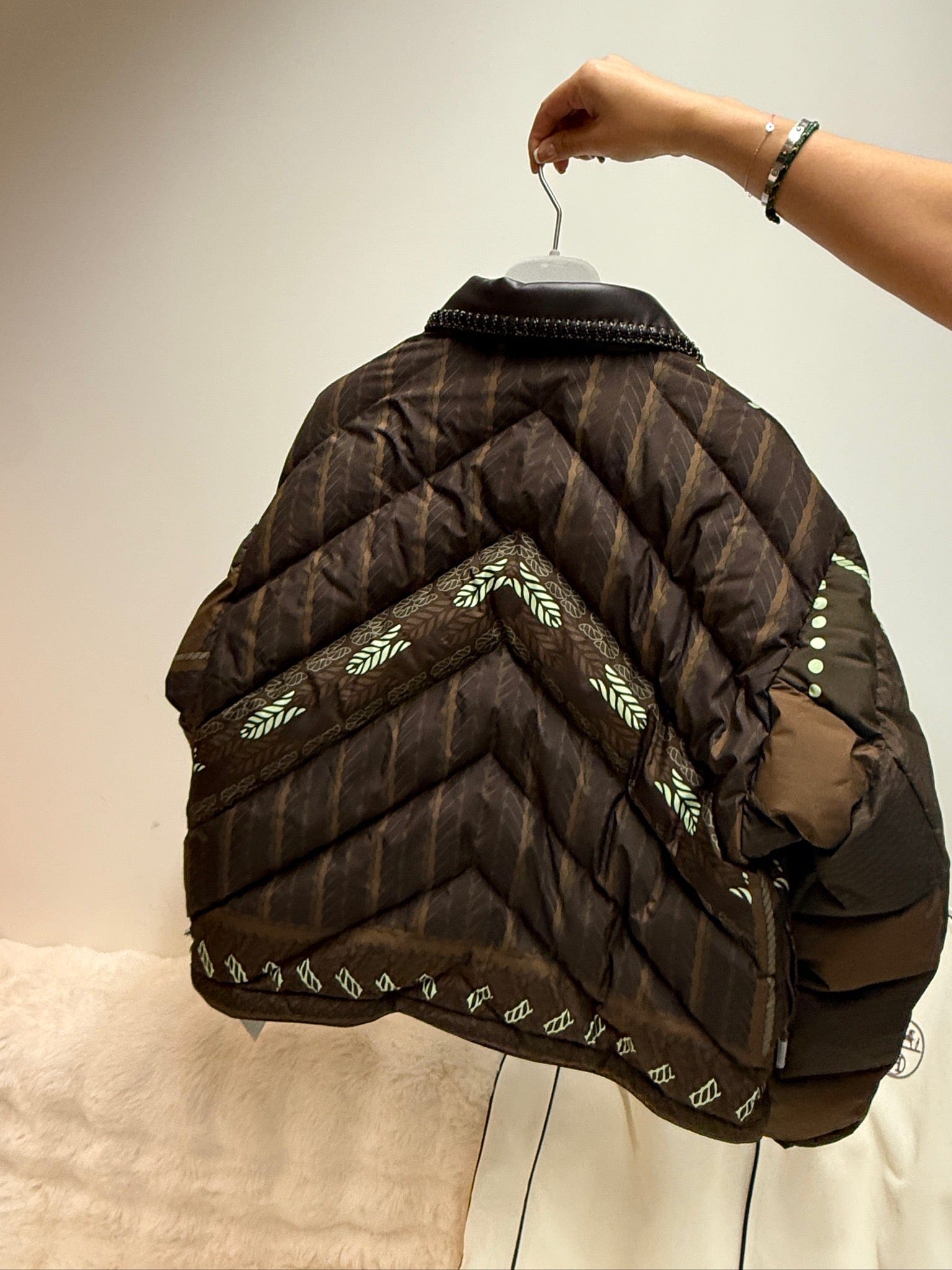 LUXURY PROMISE Hermès "Dressage Tressage" mixed leather short puffer coat