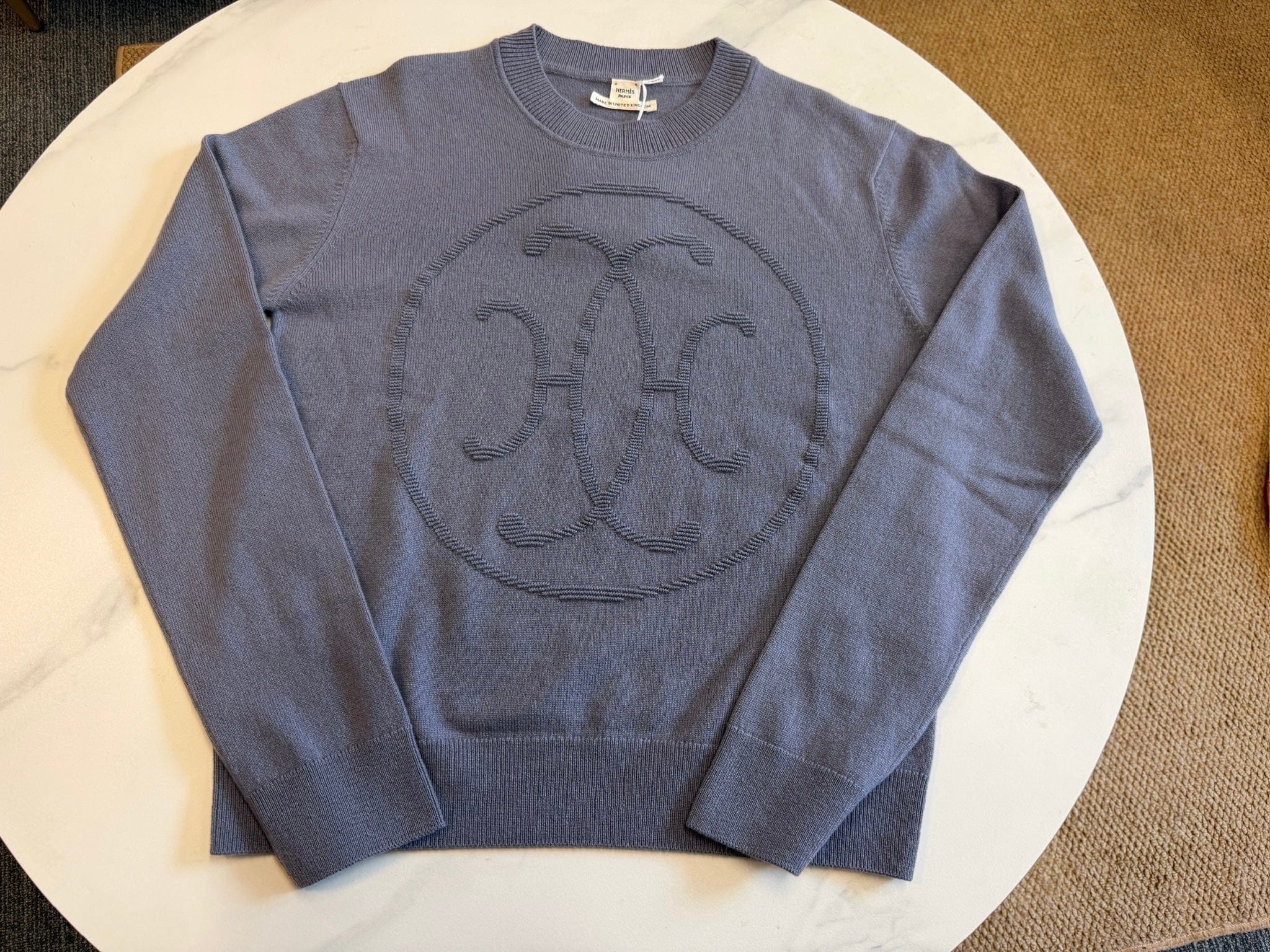 Luxury Promise Hermès Embossed Logo Sweater - Slate Blue