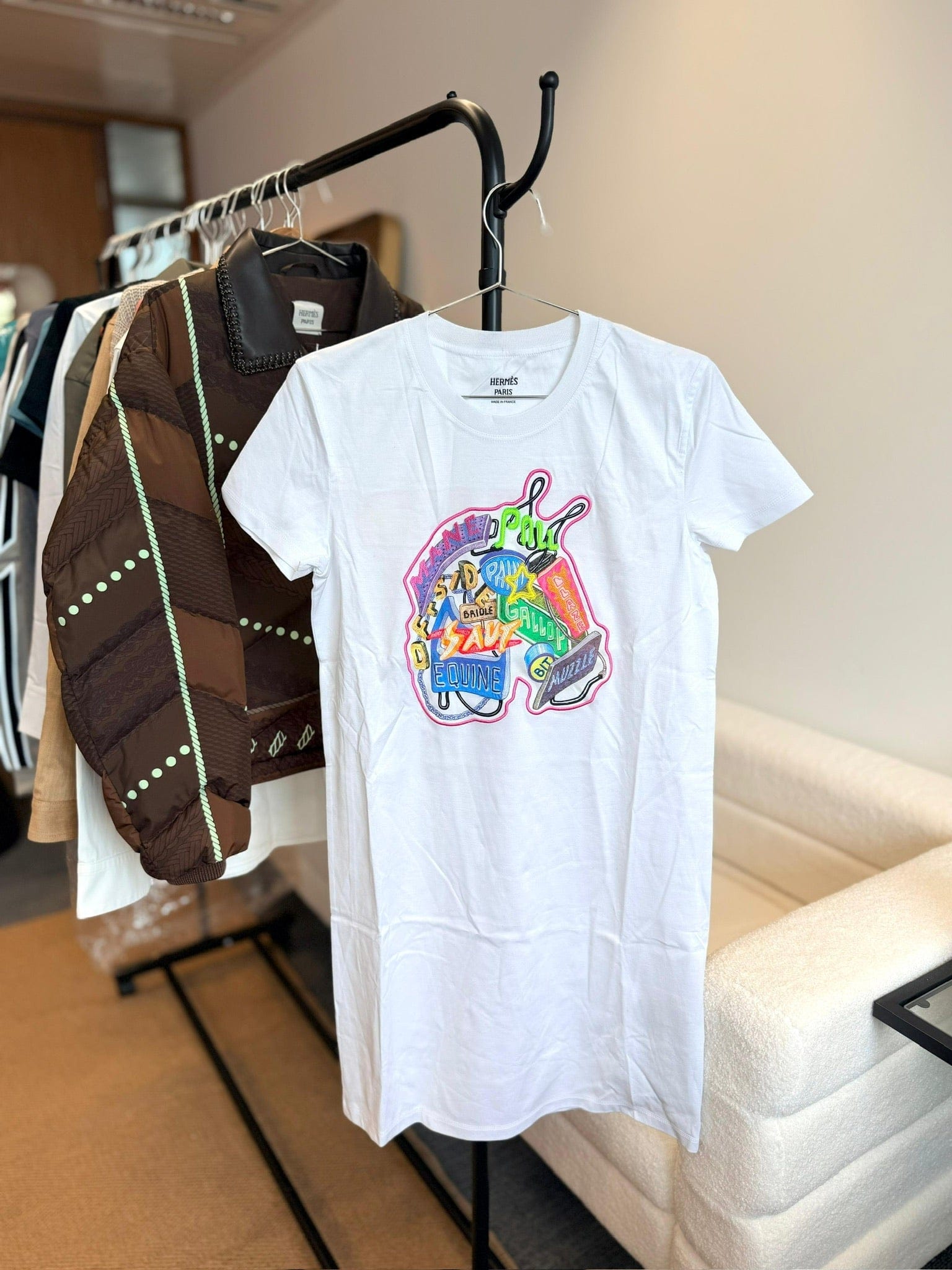 Luxury Promise Hermès Embroidered T-Shirt Dress - White