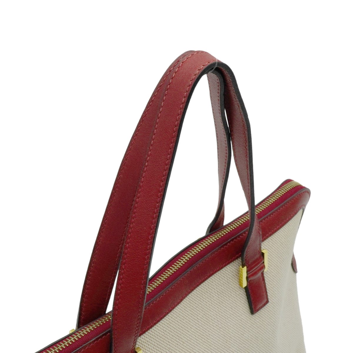 LUXURY PROMISE HERMES ESCAPADA ROUGE H TOILE H BOX CALF HAND BAG 2002 SQUARE F GOLD HARDWARE 90341717