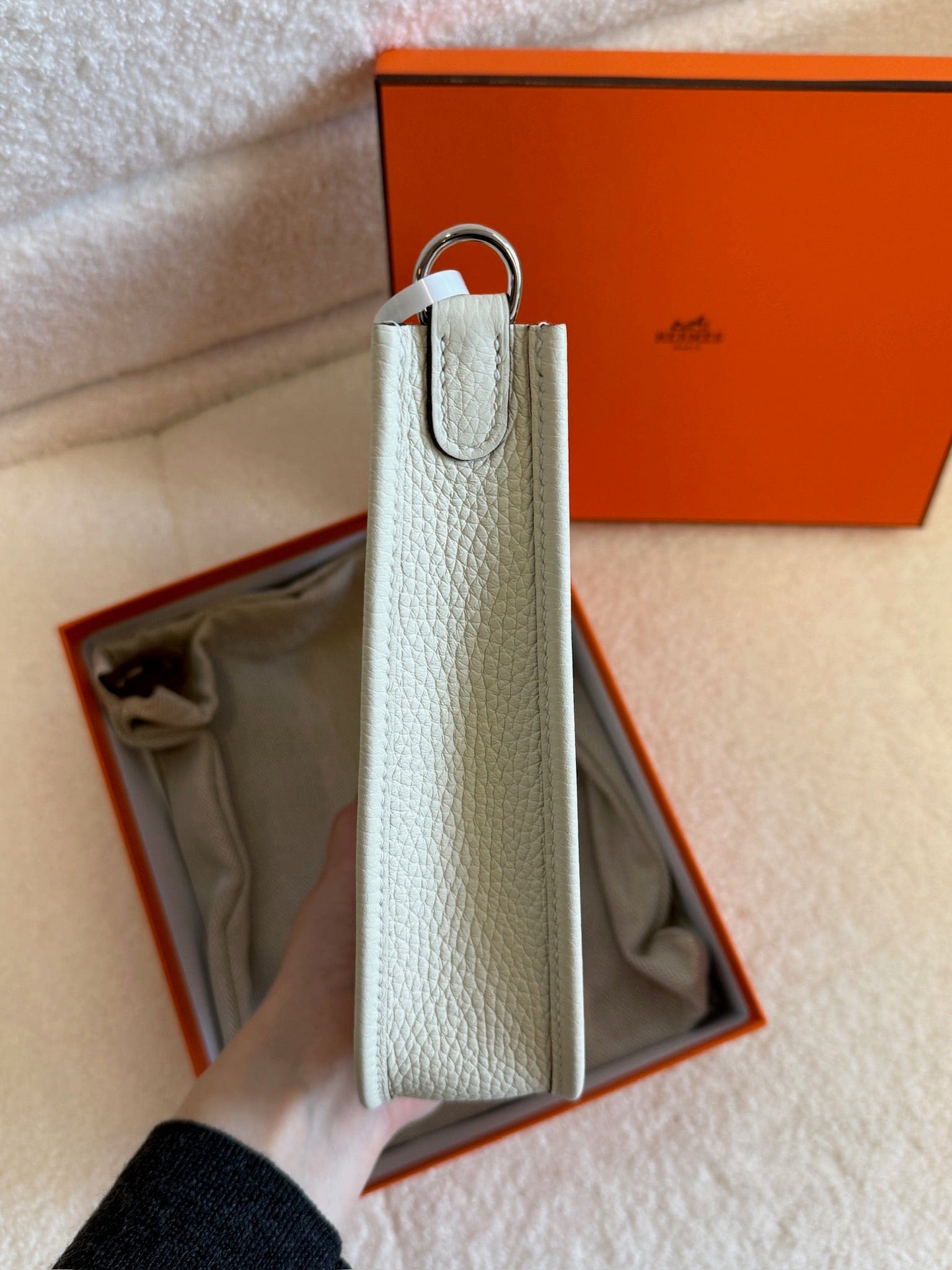 LUXURY PROMISE Hermès Evelyne Mini Crossbody Bag | Craie Togo Leather Perforated H Logo Shoulder Bag