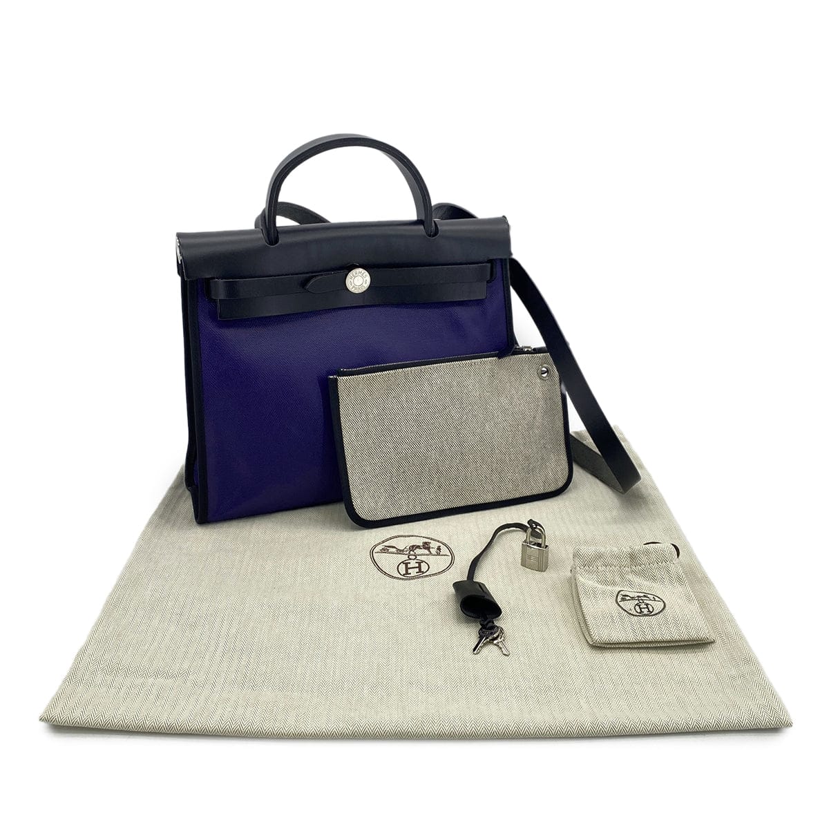 LUXURY PROMISE HERMES HER BAG ZIP PM 31 BLEU ENCRE BLACK TOILE H BERLINE VACHE HUNTER HAND SHOULDER BAG C 90296673