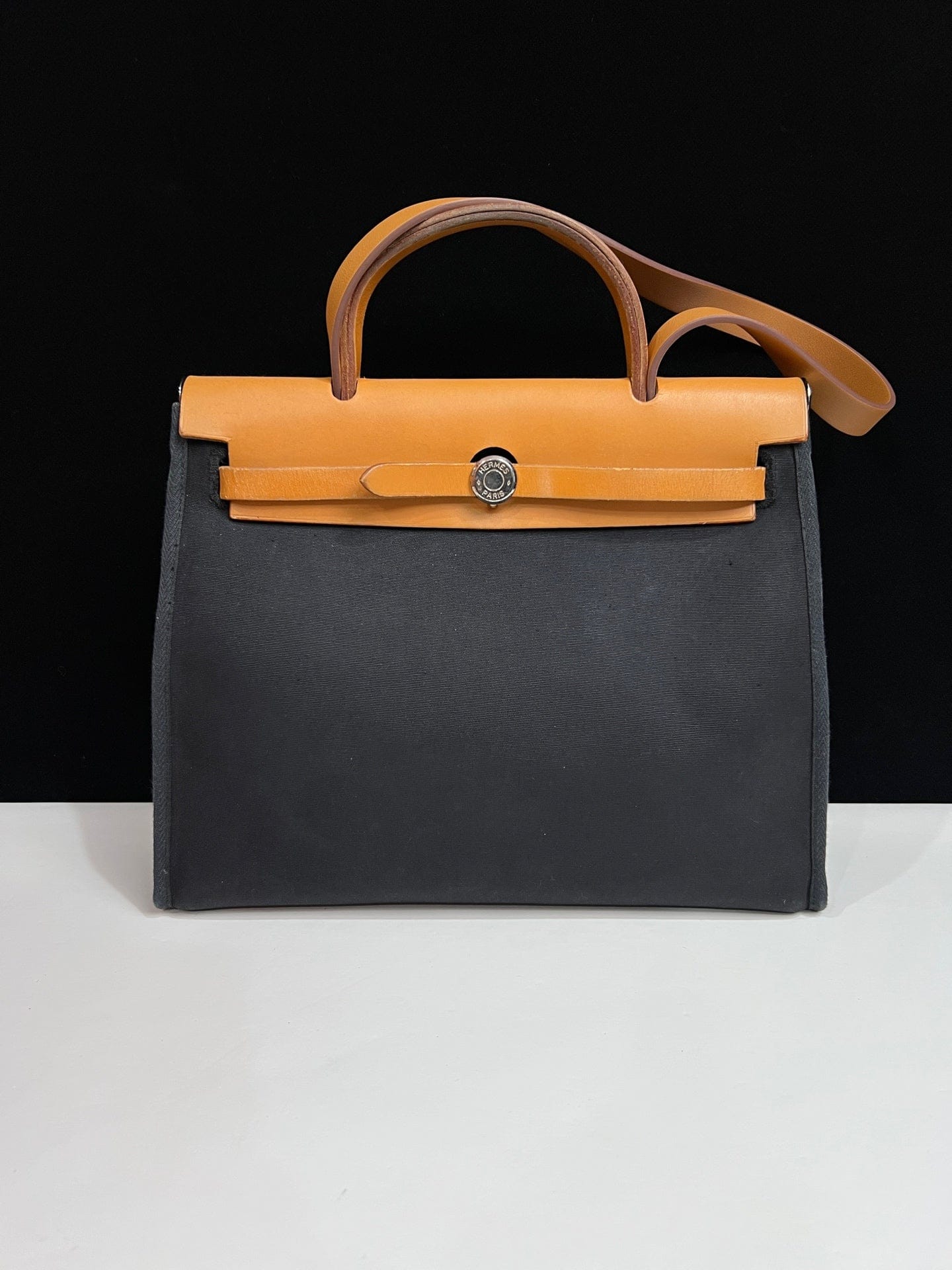 Luxury Promise Hermès Herbag 31 Black Canvas Tan Leather Palladium Hardware G Stamp