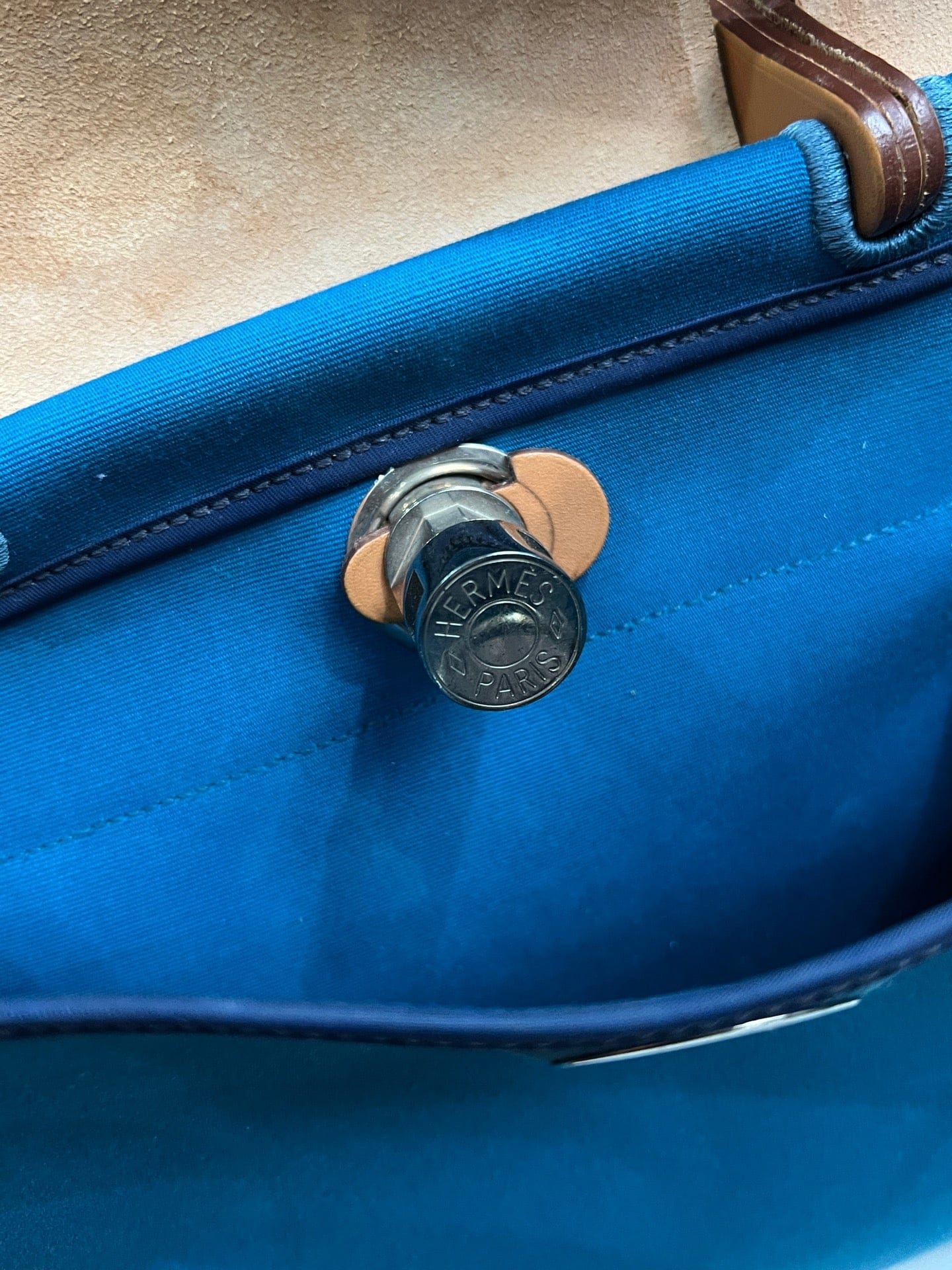 Luxury Promise Hermès Herbag 31 Blue Canvas Gold Brown Leather Palladium Hardware Q Stamp