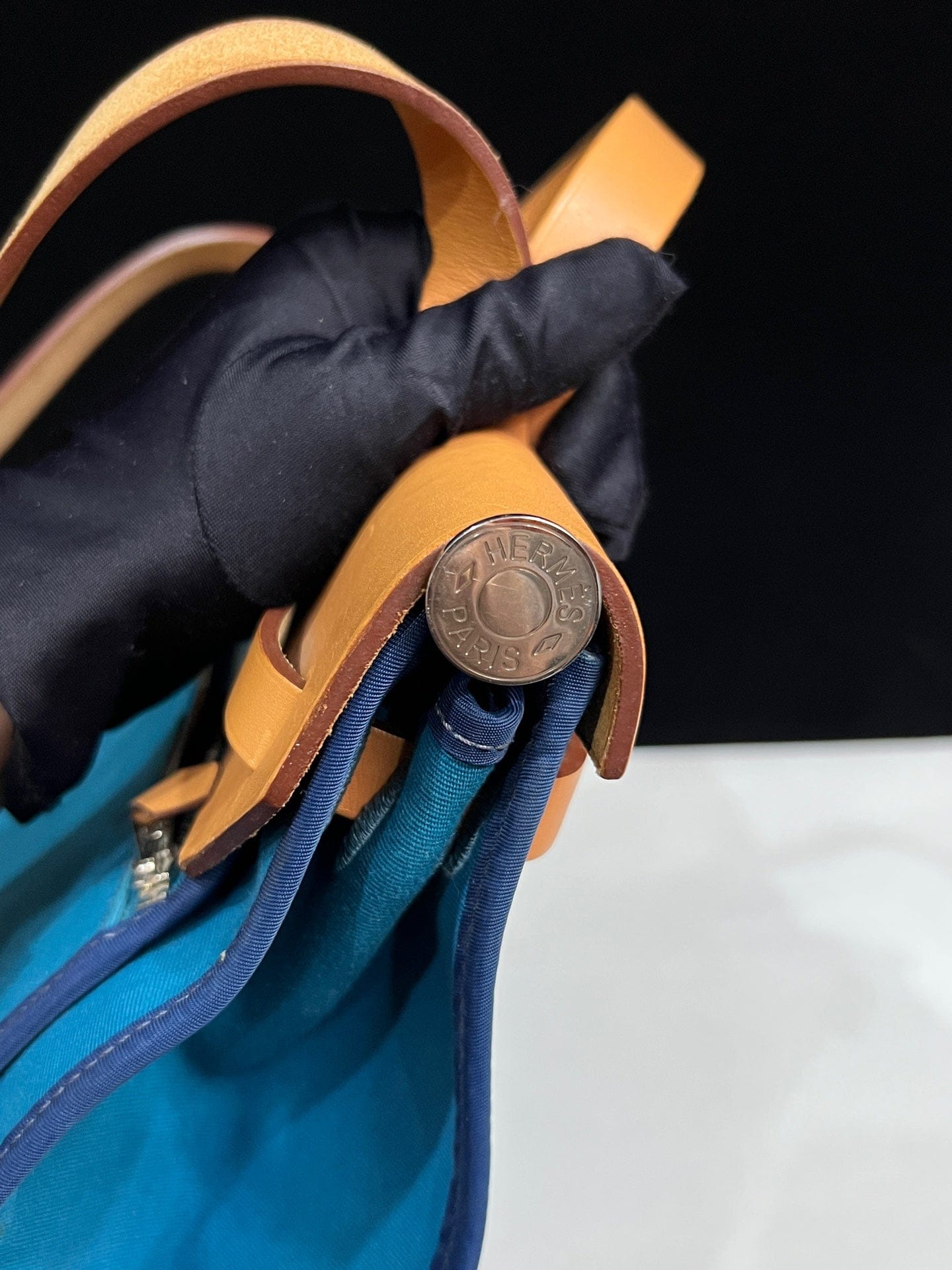 Luxury Promise Hermès Herbag 31 Blue Canvas Gold Brown Leather Palladium Hardware Q Stamp