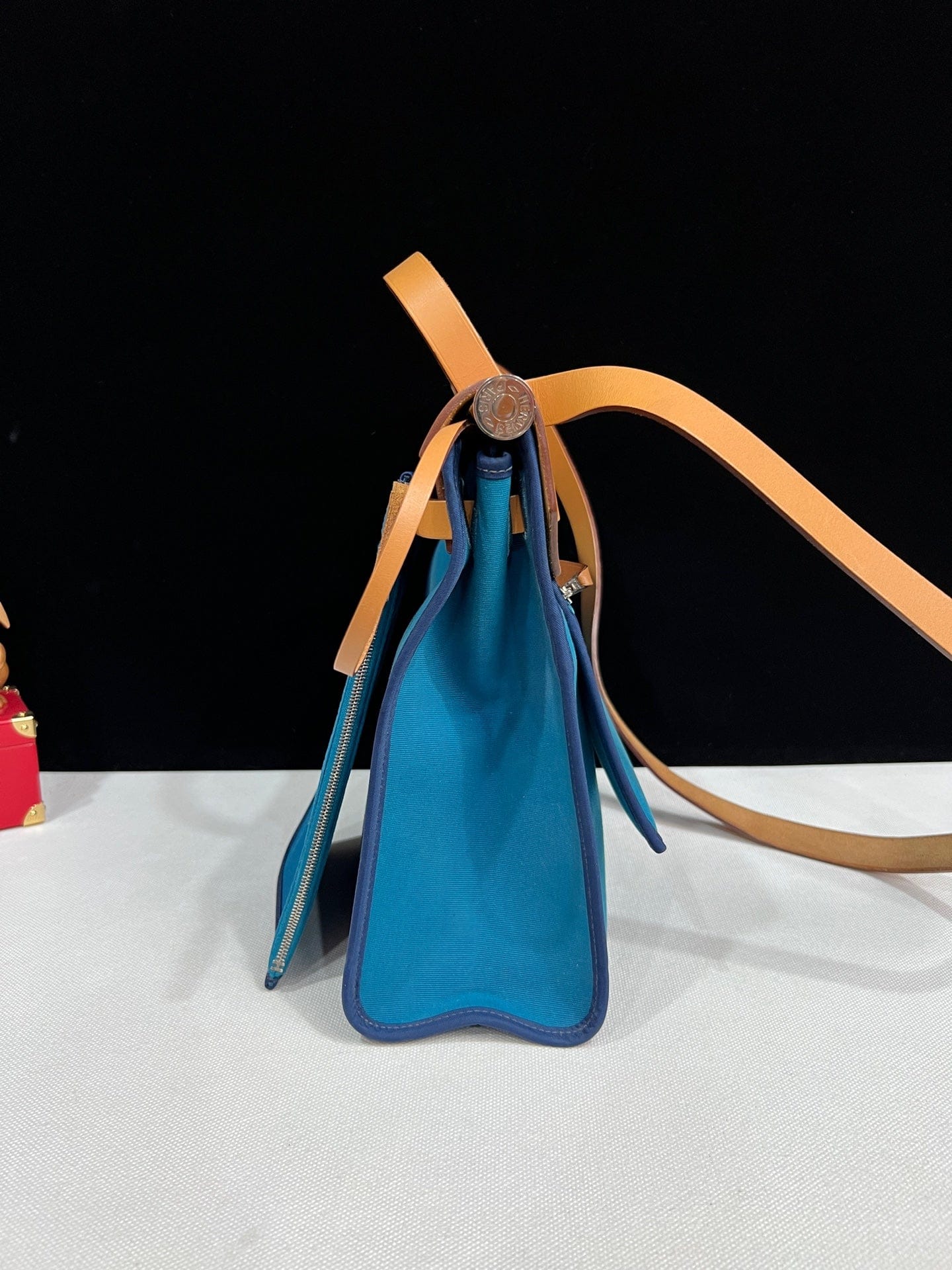Luxury Promise Hermès Herbag 31 Blue Canvas Gold Brown Leather Palladium Hardware Q Stamp