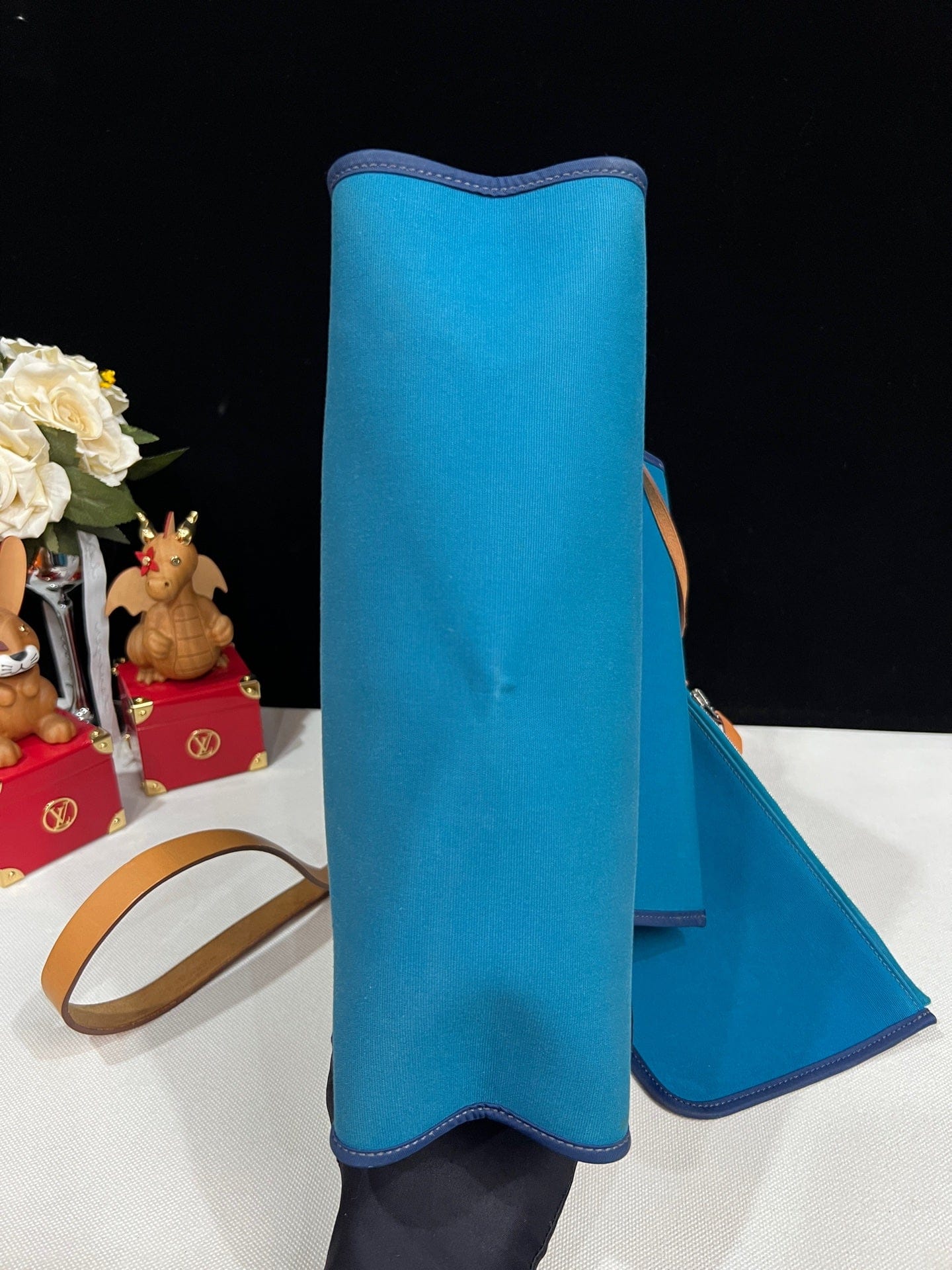 Luxury Promise Hermès Herbag 31 Blue Canvas Gold Brown Leather Palladium Hardware Q Stamp