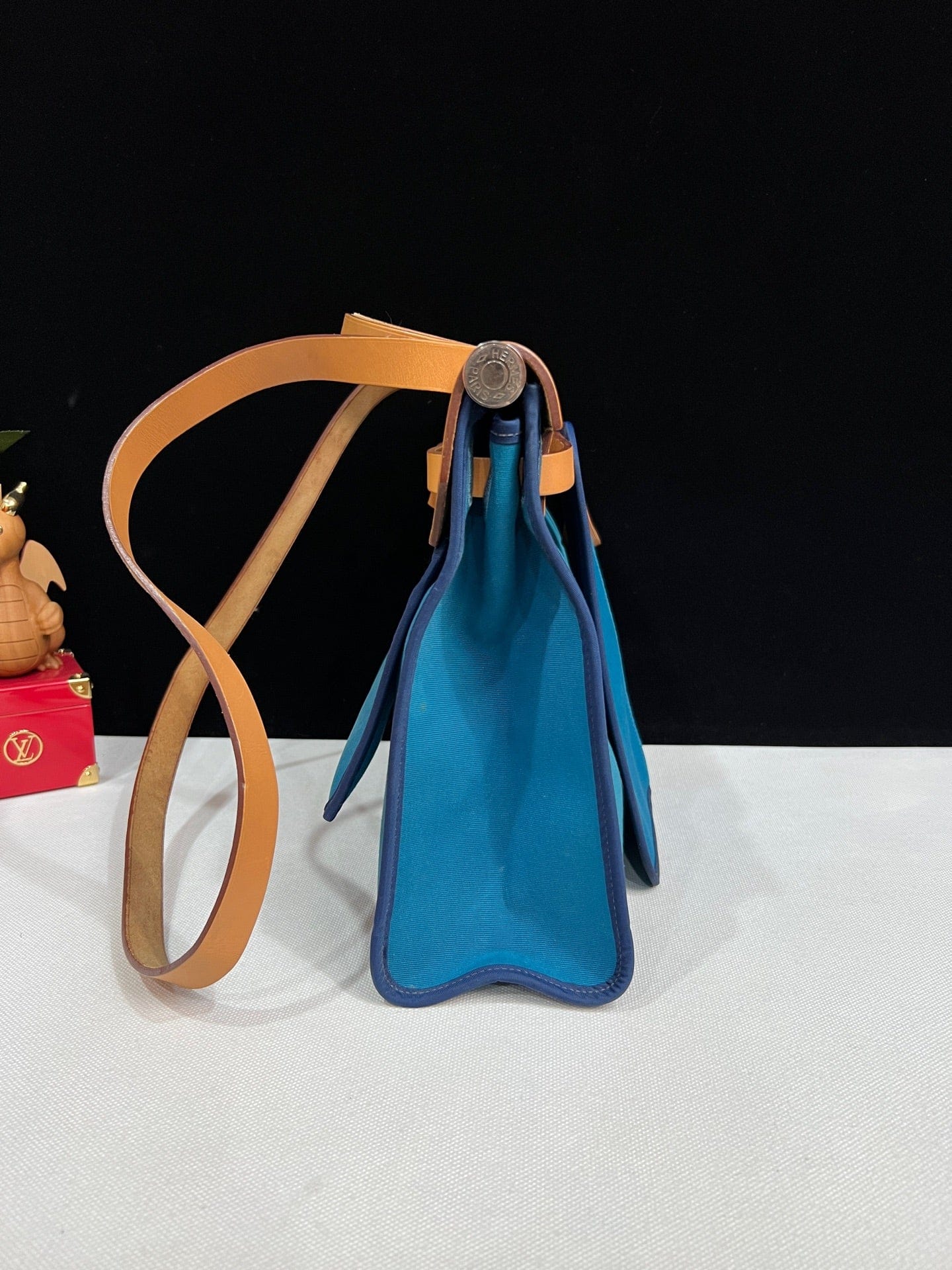 Luxury Promise Hermès Herbag 31 Blue Canvas Gold Brown Leather Palladium Hardware Q Stamp