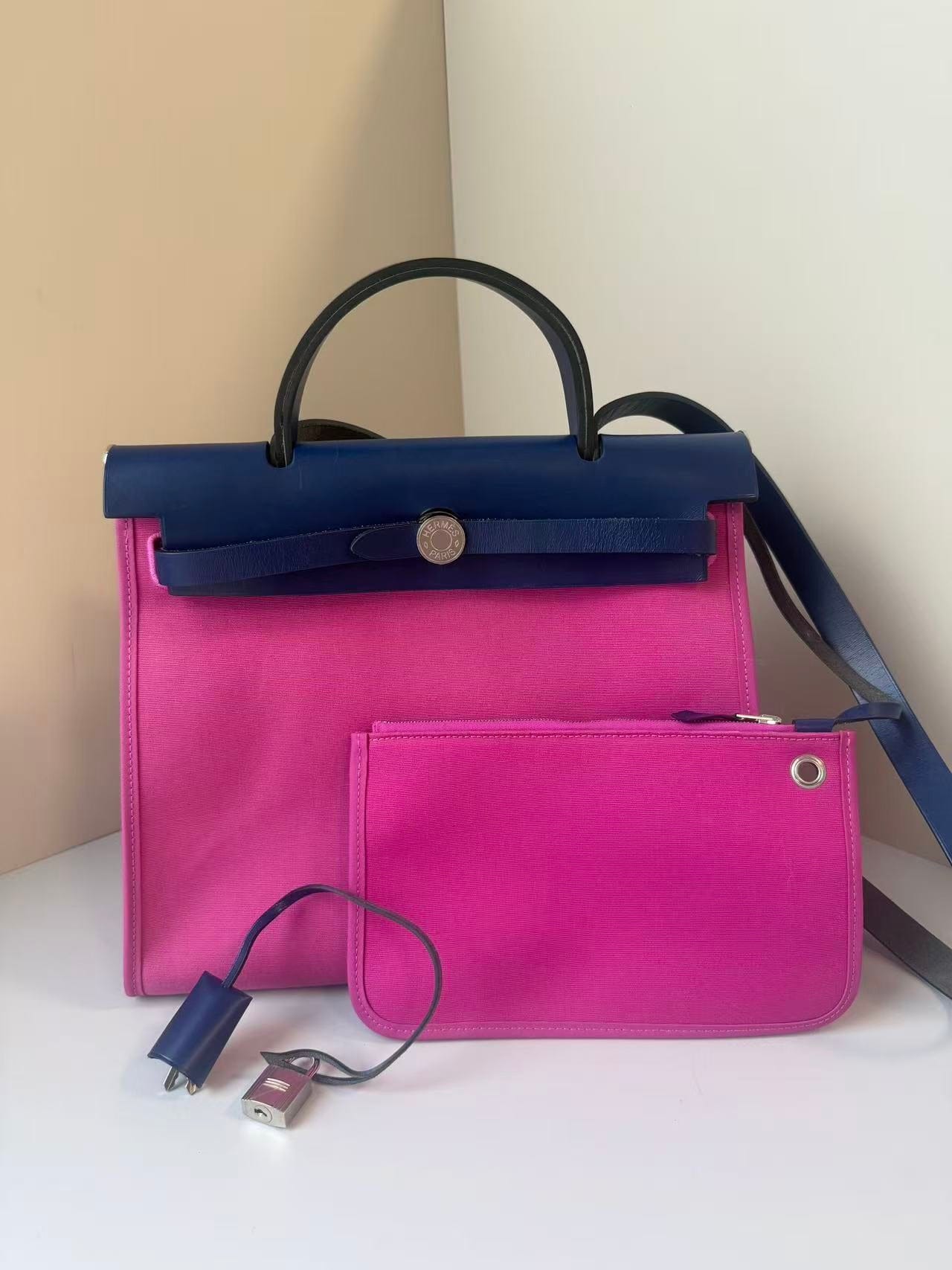 LUXURY PROMISE Hermès Herbag 31 | Magnolia Pink & Bleu Saphir Y-Stamp