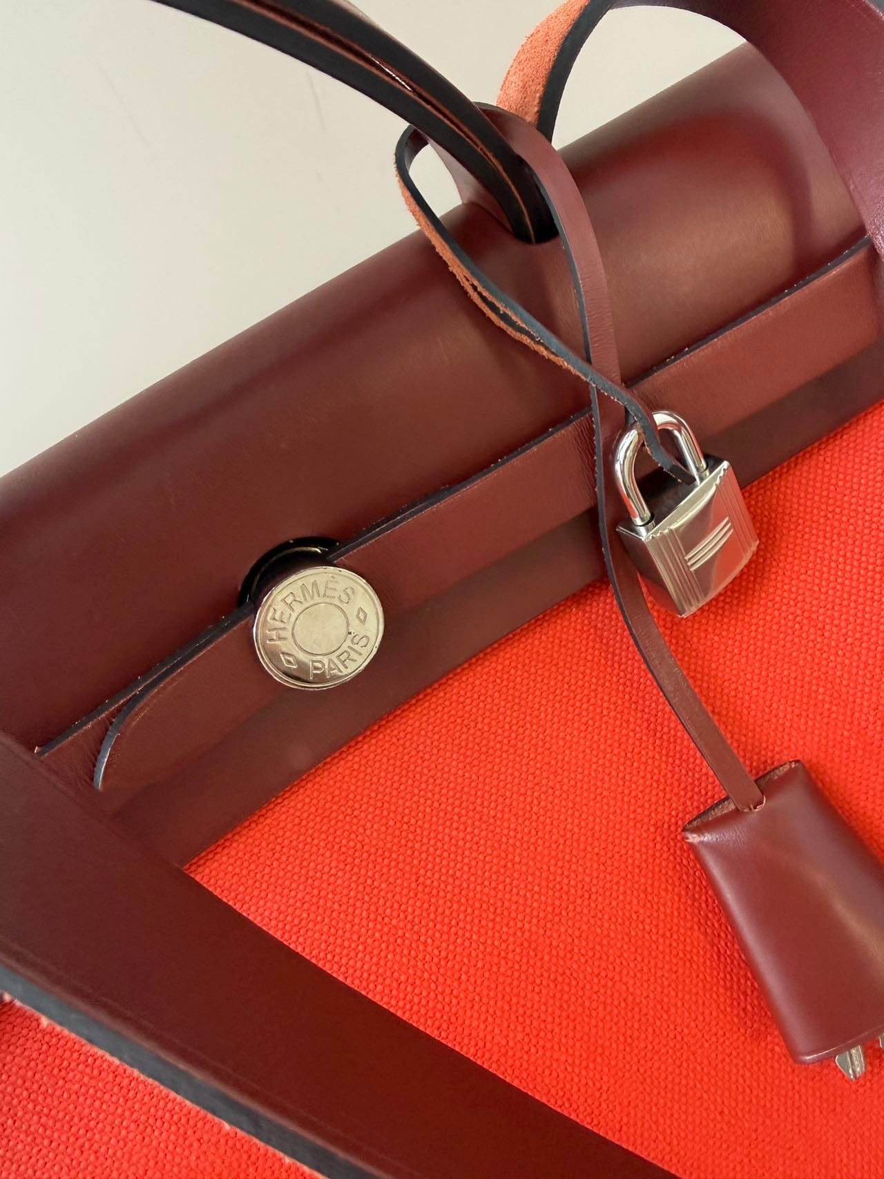 LUXURY PROMISE Hermès Herbag Zip 31 - Geranium Canvas & Rouge Sellier Leather (Y Stamp)