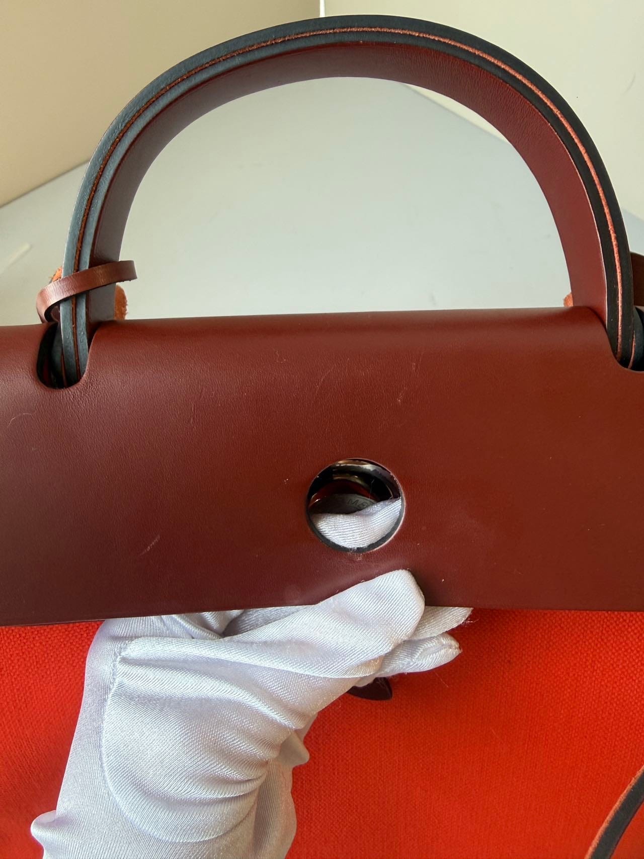 LUXURY PROMISE Hermès Herbag Zip 31 - Geranium Canvas & Rouge Sellier Leather (Y Stamp)