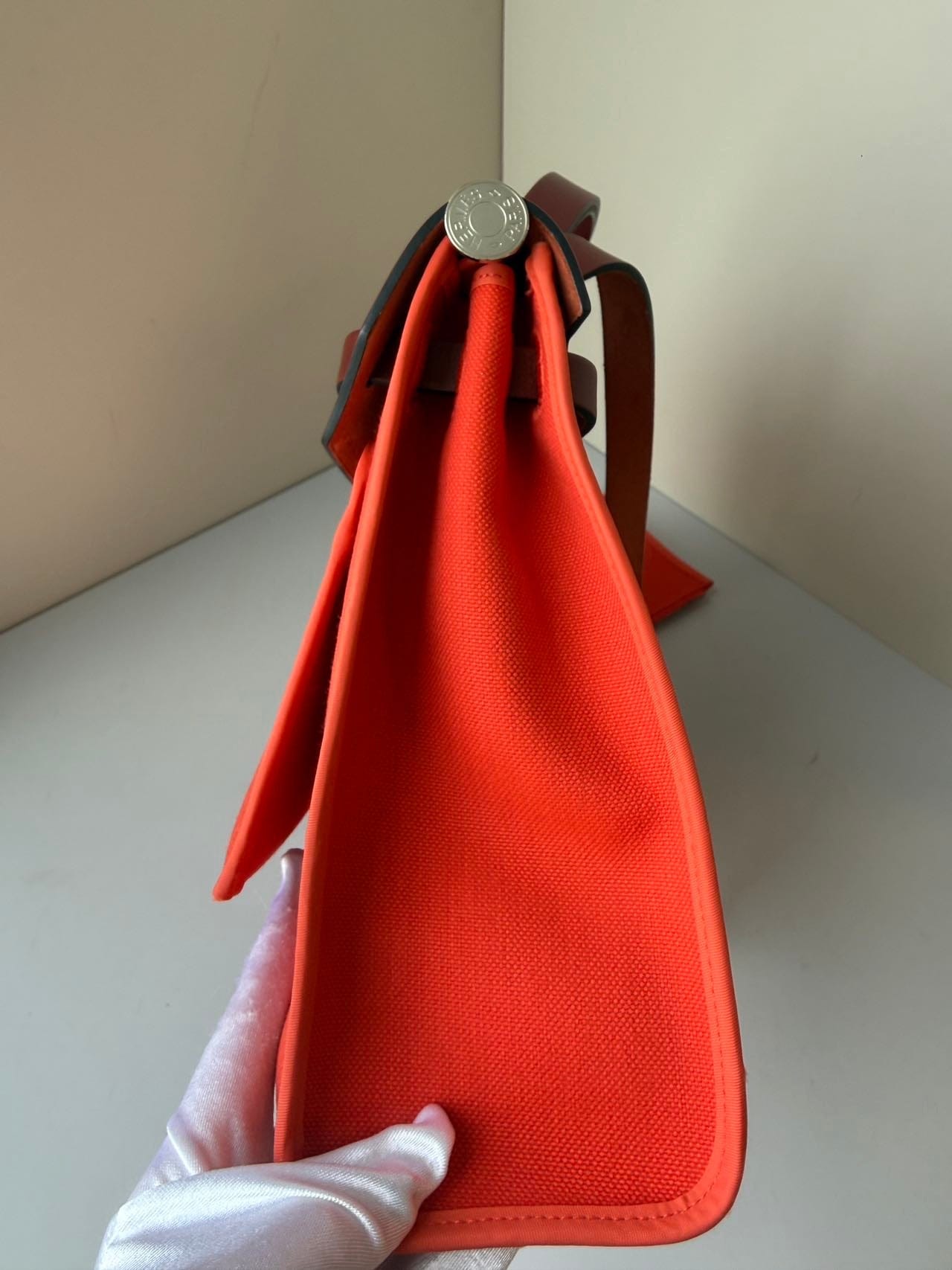 LUXURY PROMISE Hermès Herbag Zip 31 - Geranium Canvas & Rouge Sellier Leather (Y Stamp)