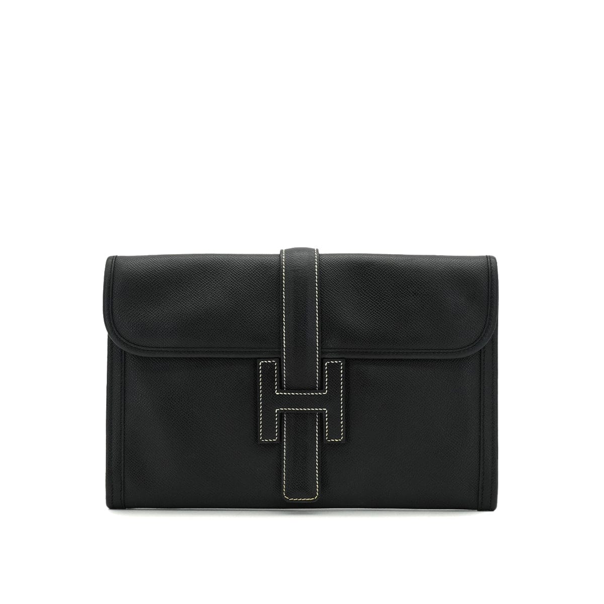HERMES JIGE PM BLACK EPSOM CLUTCH BAG 2008 SQUARE L 90334494