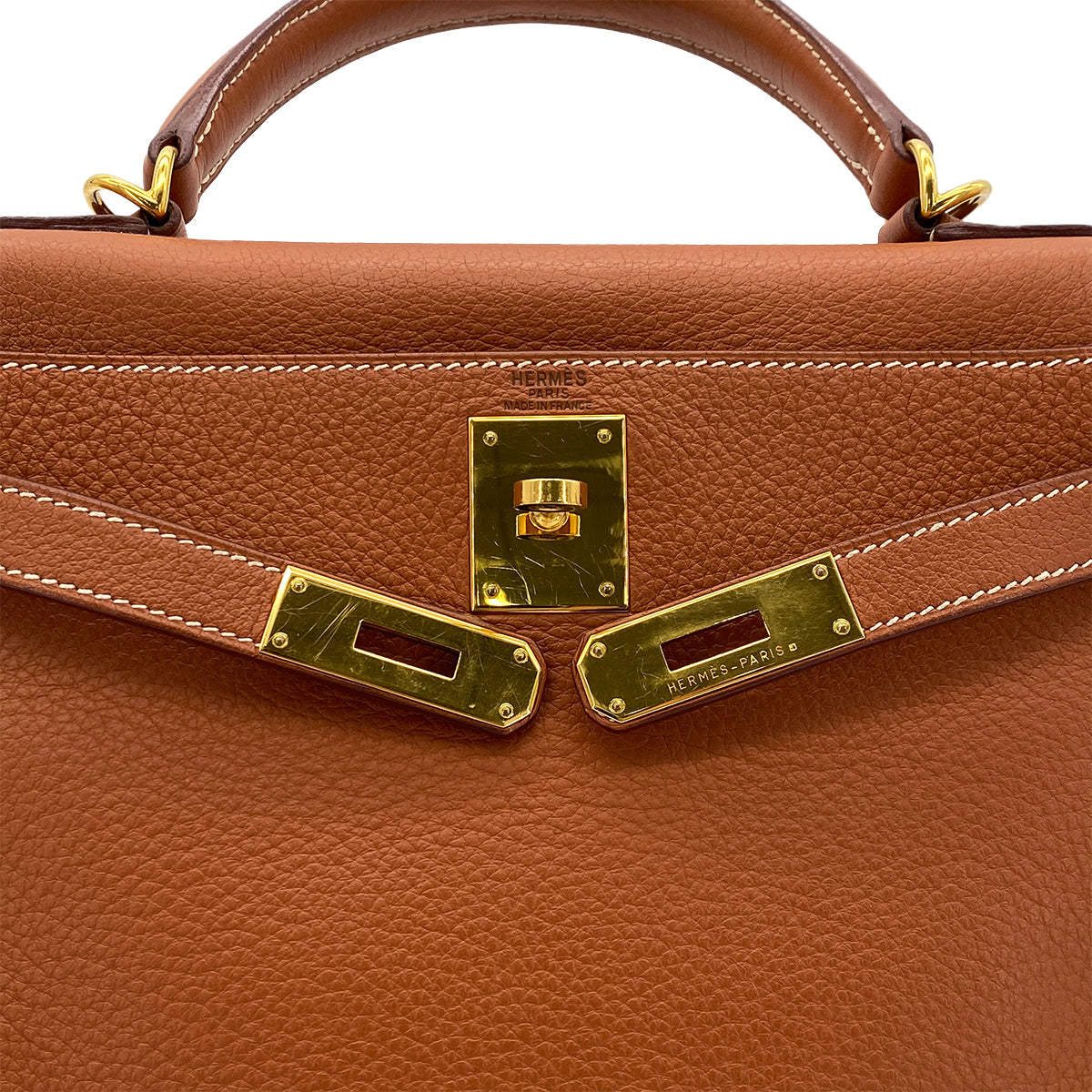 LUXURY PROMISE HERMES KELLY 28 RETOURNE COGNAC TAURILLON CLEMENCE HAND SHOULDER BAG □H GHW 90286577