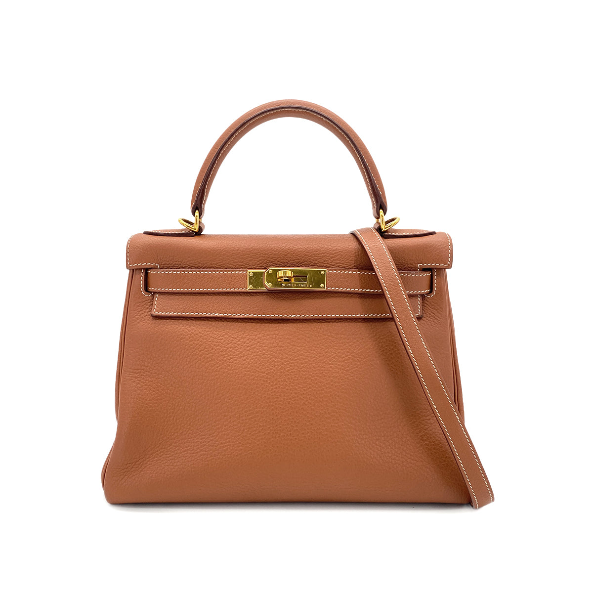 LUXURY PROMISE HERMES KELLY 28 RETOURNE COGNAC TAURILLON CLEMENCE HAND SHOULDER BAG □H GHW 90286577