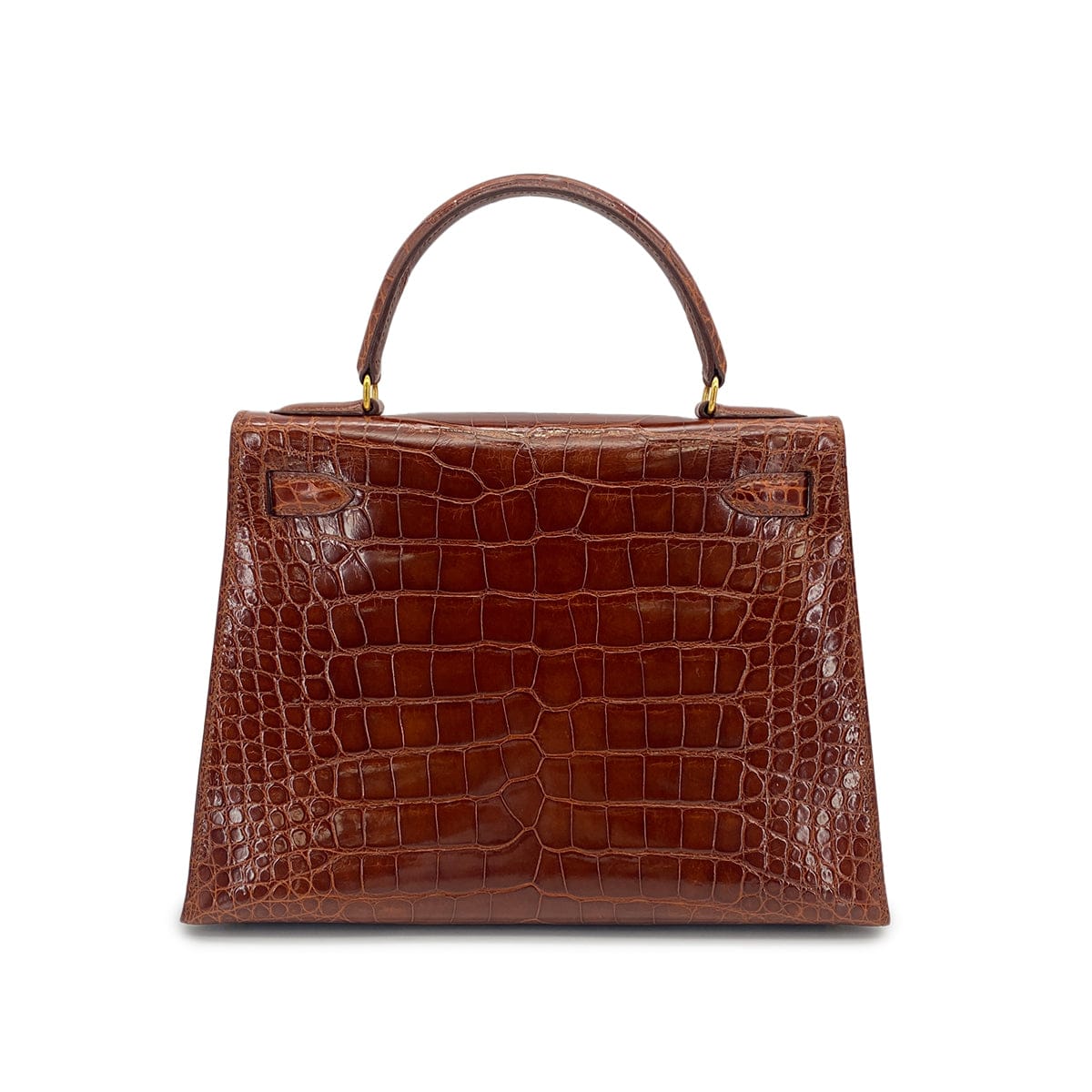 LUXURY PROMISE HERMES KELLY 28 SELLIER MIEL CROCODILE ALLIGATOR HAND SHOULDER BAG 1992 CIRCLE V GOLD HARDWARE 90325601