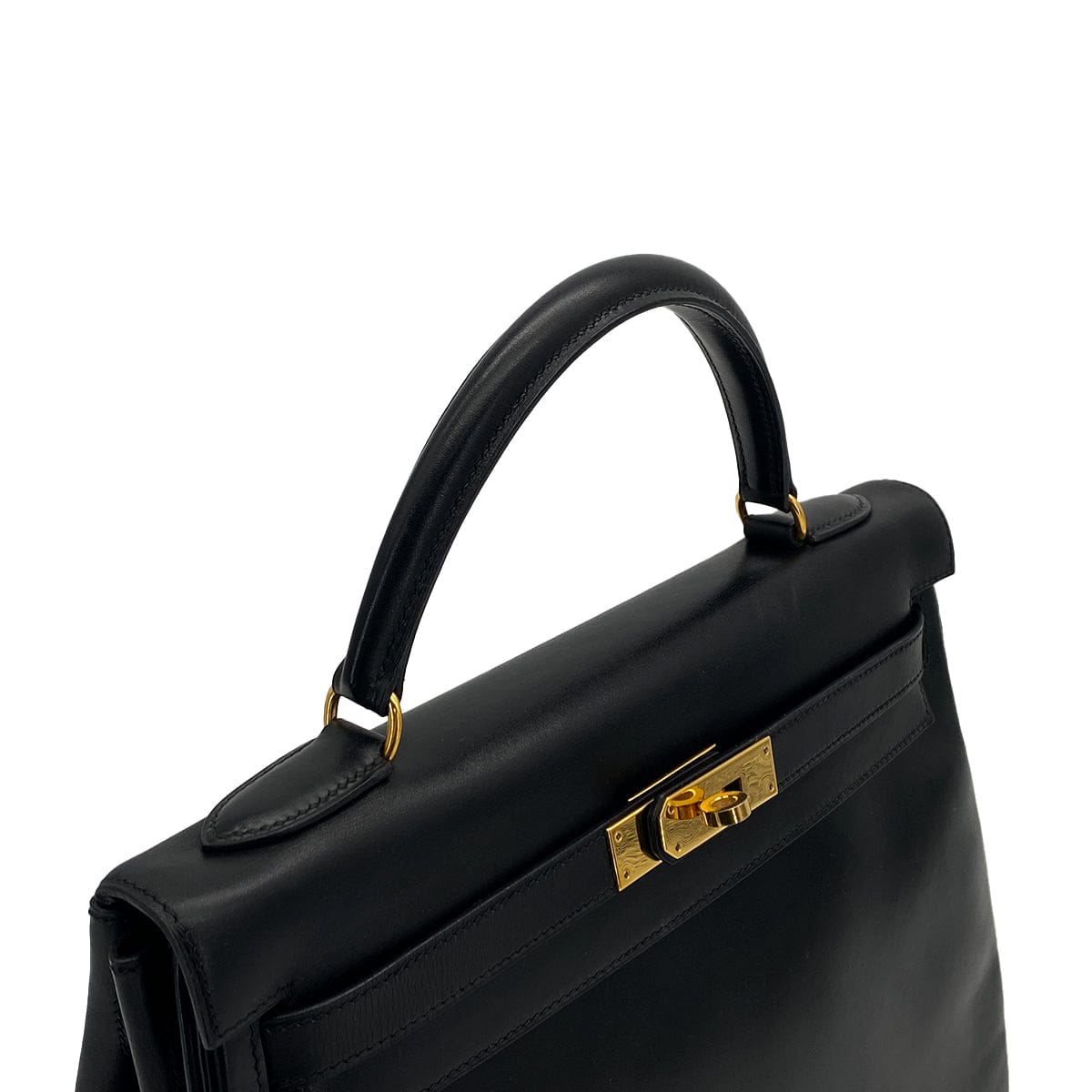 LUXURY PROMISE HERMES KELLY 32 RETOURNE BLACK BOXCALF HAND SHOULDER BAG 1994 CIRCLE X GOLD HARDWARE 90324739