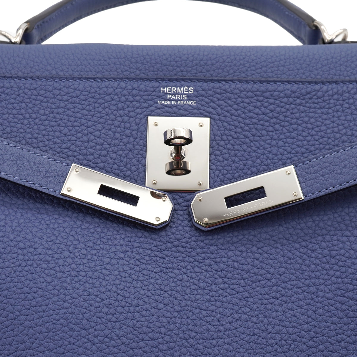 LUXURY PROMISE HERMES KELLY 32 RETOURNE BLUE BRIGHTON TAURILLON CLEMENCE HAND SHOULDER BAG 2018 C STAMP PALLADIUM HARDWARE 90331408