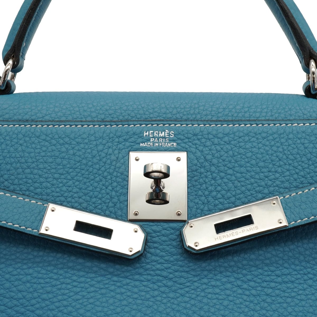 LUXURY PROMISE HERMES KELLY 32 RETOURNE BLUE JEAN TOGO HAND SHOULDER BAG 2005 SQUARE I PALLADIUM HARDWARE 90335880