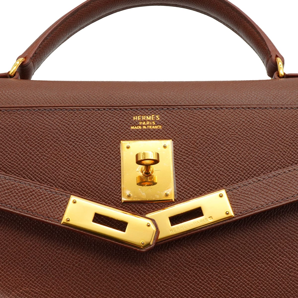 LUXURY PROMISE HERMES KELLY 32 SELLIER HAVANE COURCHEVEL HAND SHOULDER BAG 1997 SQUARE A GOLD HARDWARE 90337276