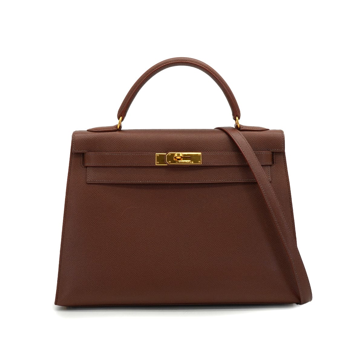 LUXURY PROMISE HERMES KELLY 32 SELLIER HAVANE COURCHEVEL HAND SHOULDER BAG 1997 SQUARE A GOLD HARDWARE 90337276