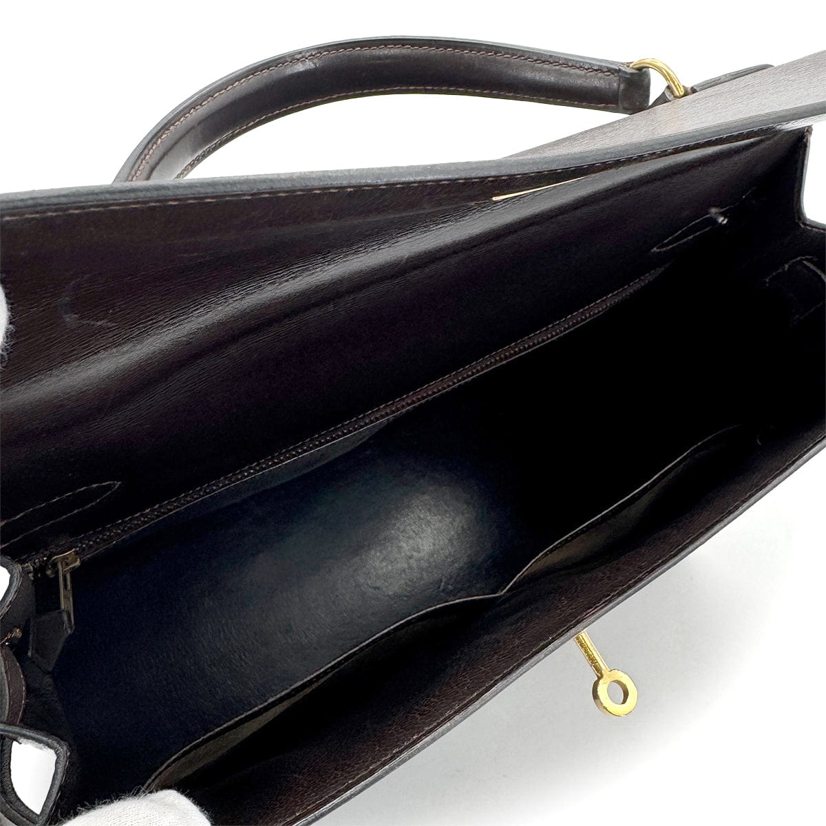Luxury Promise HERMES KELLY 32 SELLIER MARRON FONCE BOXCALF HAND BAG 1976 CIRCLE F GOLD HARDWARE 90308970