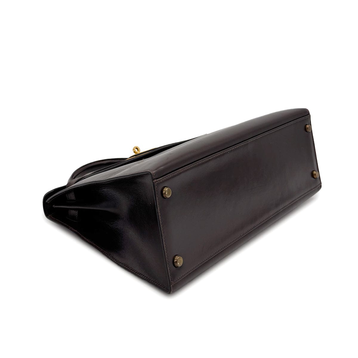 Luxury Promise HERMES KELLY 32 SELLIER MARRON FONCE BOXCALF HAND BAG 1976 CIRCLE F GOLD HARDWARE 90308970