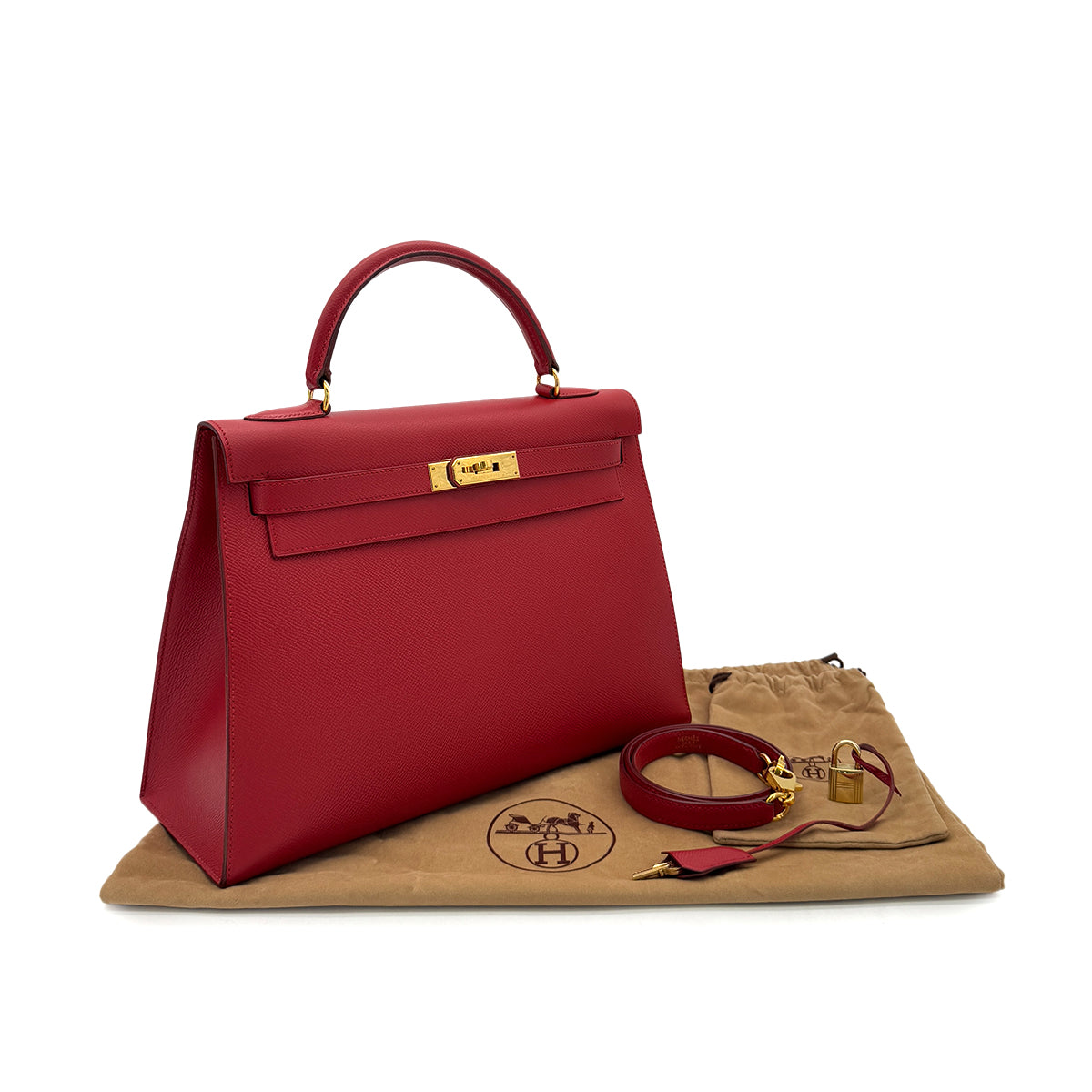 LUXURY PROMISE HERMES KELLY 32 SELLIER ROUGE VIF COUCHVEL HAND SHOULDER BAG □B GHW 90287877