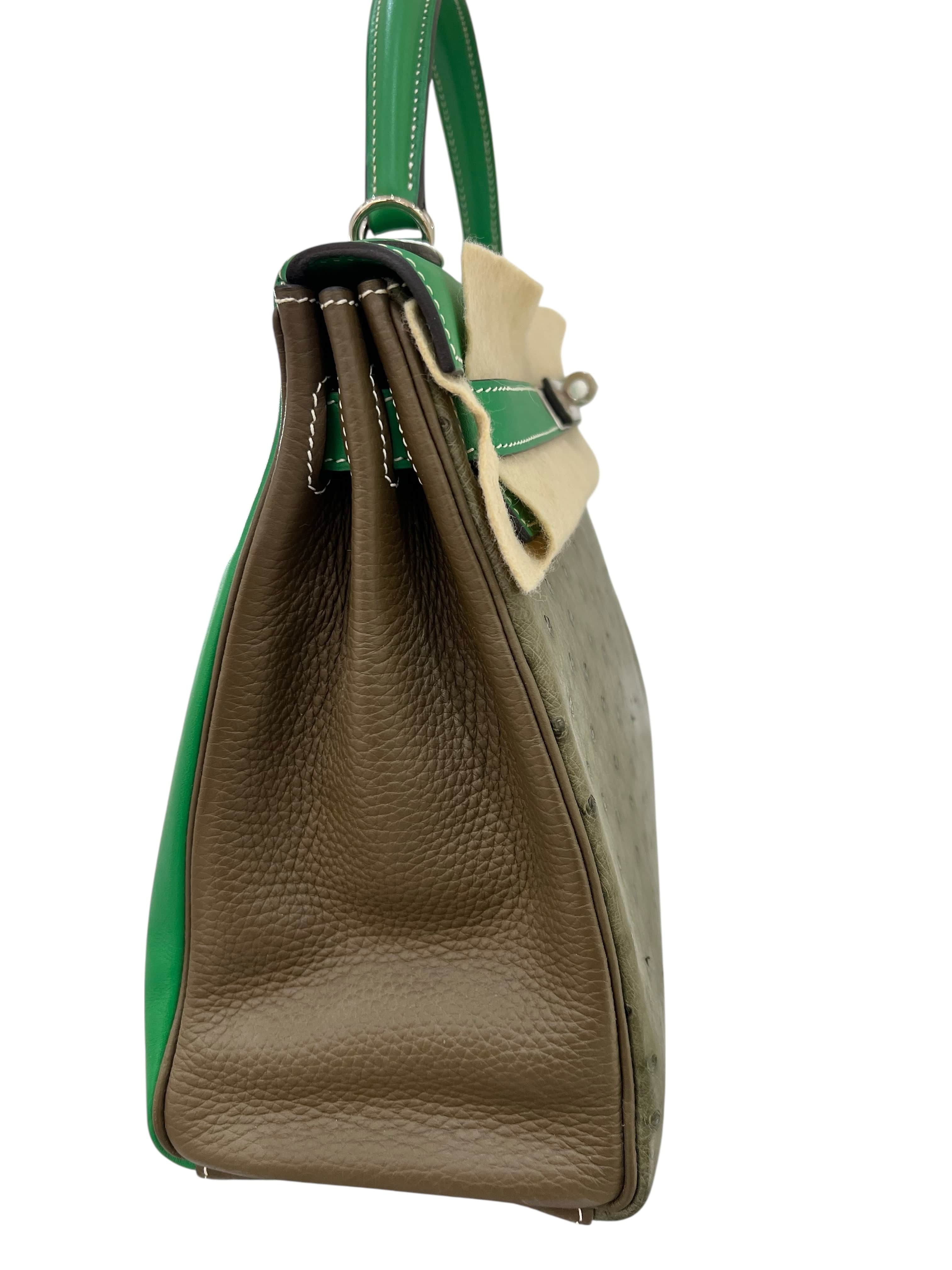 Luxury Promise Hermes Kelly 32 Tri-Leather Vert Veronese Ostrich SKC8322H
