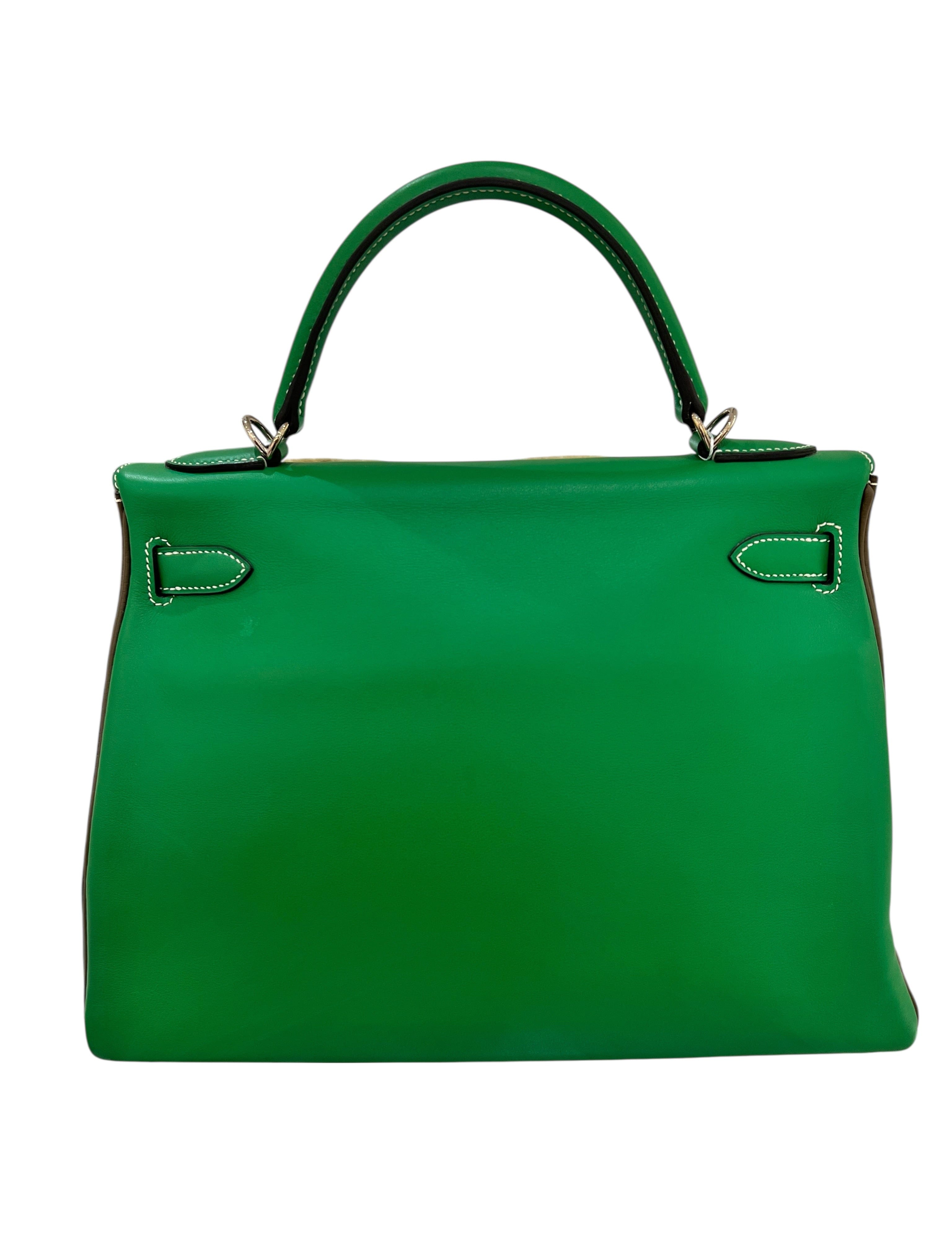 Luxury Promise Hermes Kelly 32 Tri-Leather Vert Veronese Ostrich SKC8322H