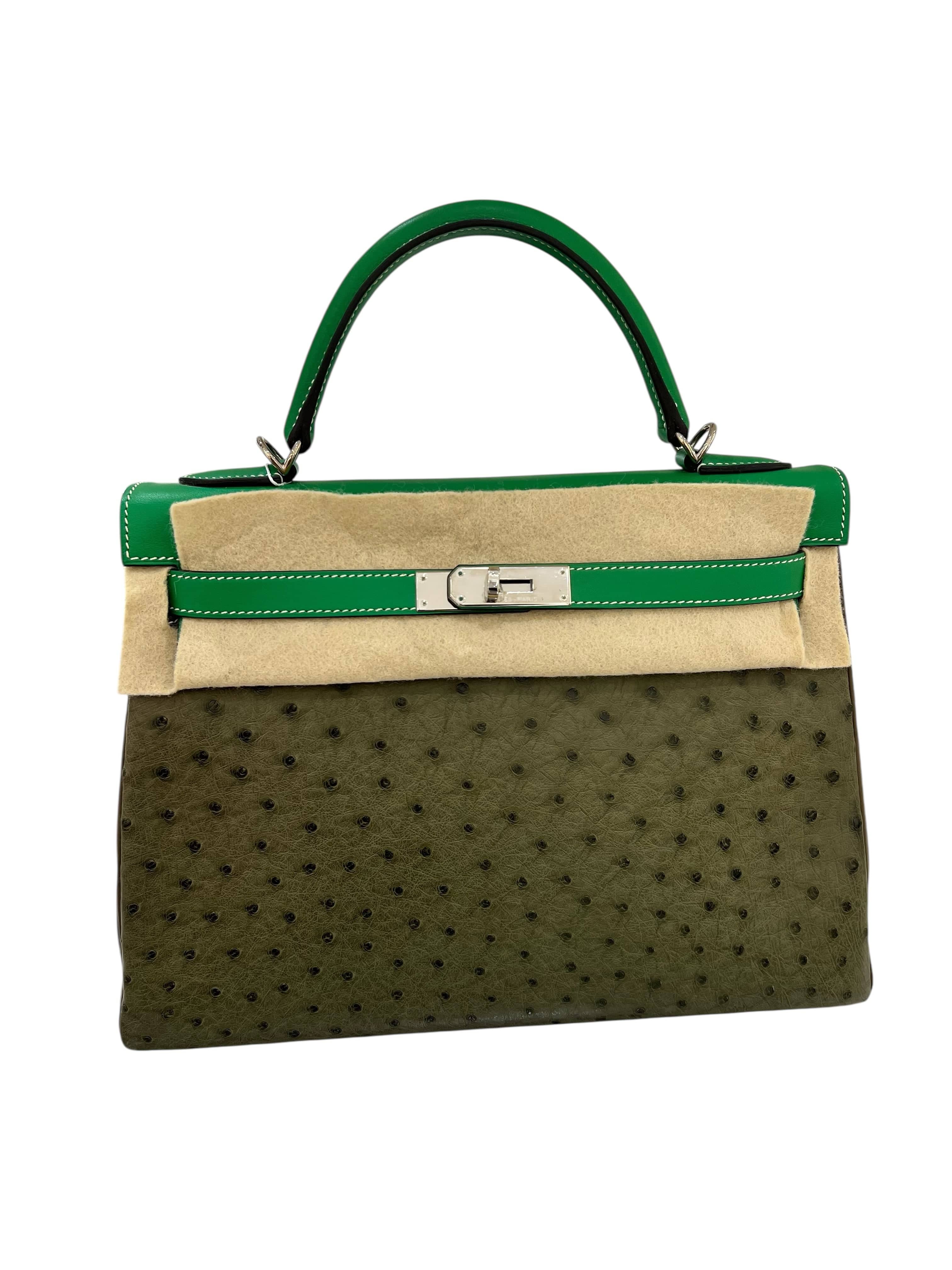 Luxury Promise Hermes Kelly 32 Tri-Leather Vert Veronese Ostrich SKC8322H