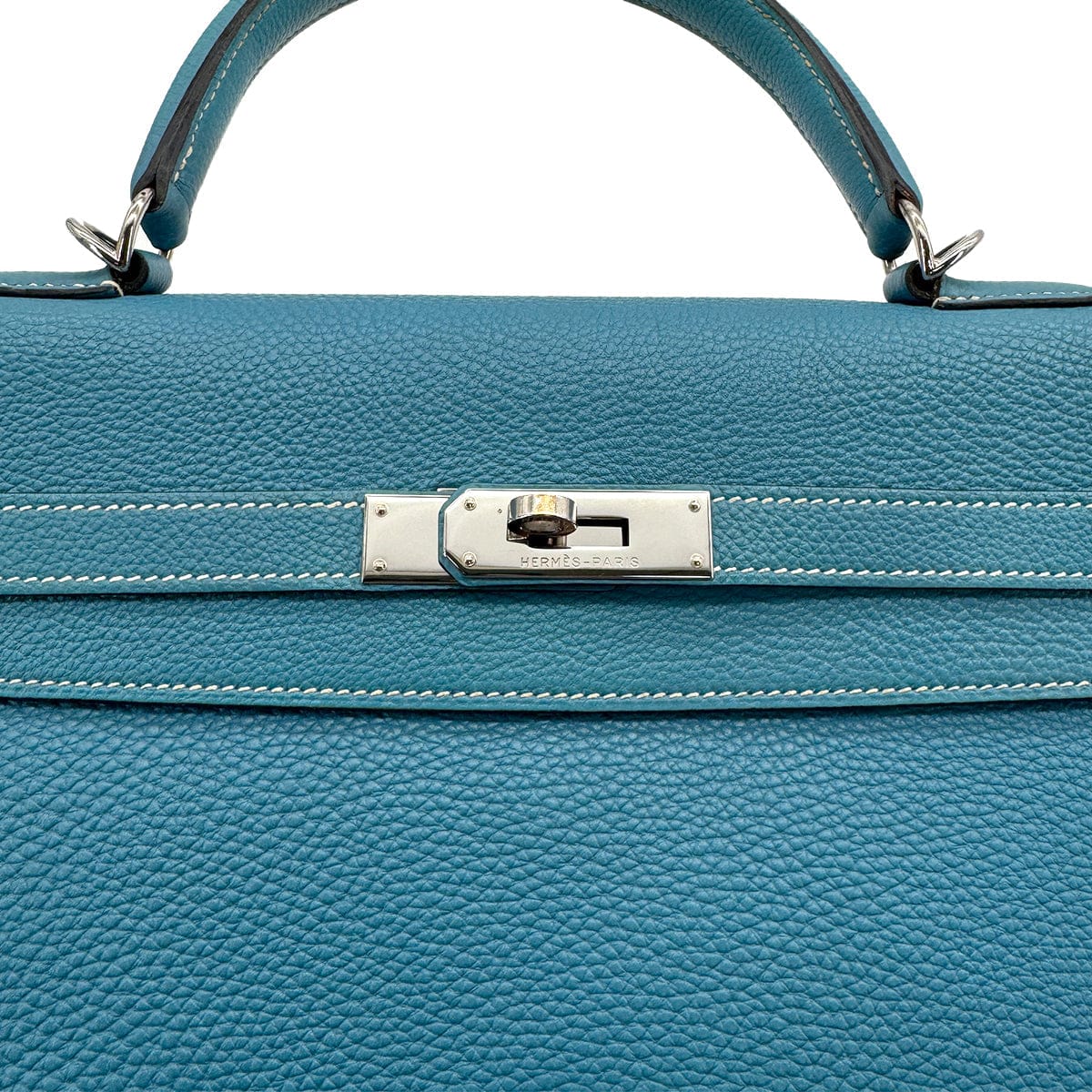 Luxury PROMISE HERMES KELLY 35 RETOURNE BLUE JEAN TAURILLON CLEMENCE HAND SHOULDER BAG 2003 SQUARE G PALLADIUM HARDWARE 90312603