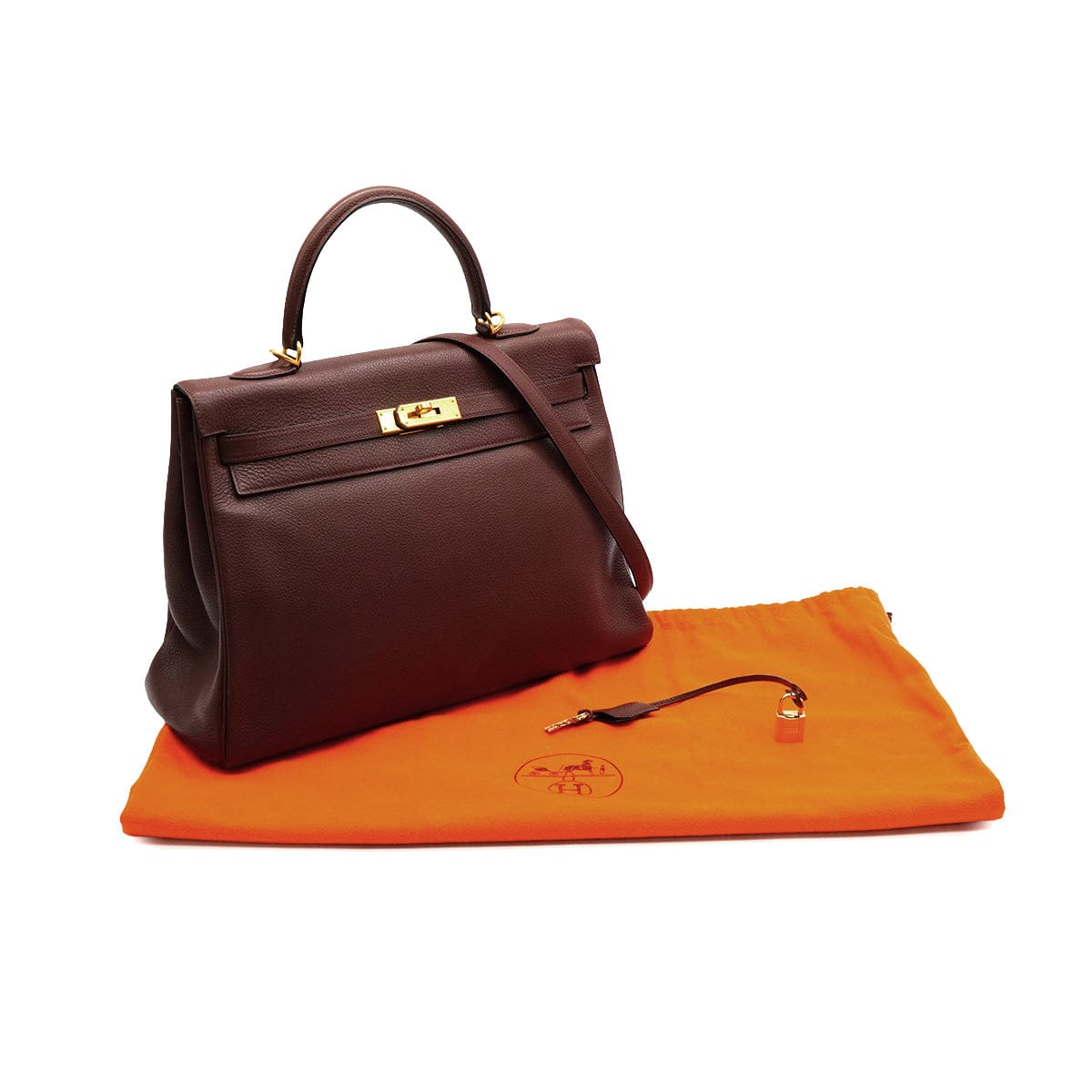 LUXURY PROMISE HERMES KELLY 35 RETOURNE MARRON FONCE TOGO HAND SHOULDER BAG 2000 SQUARE D GOLD HARDWARE 90341430