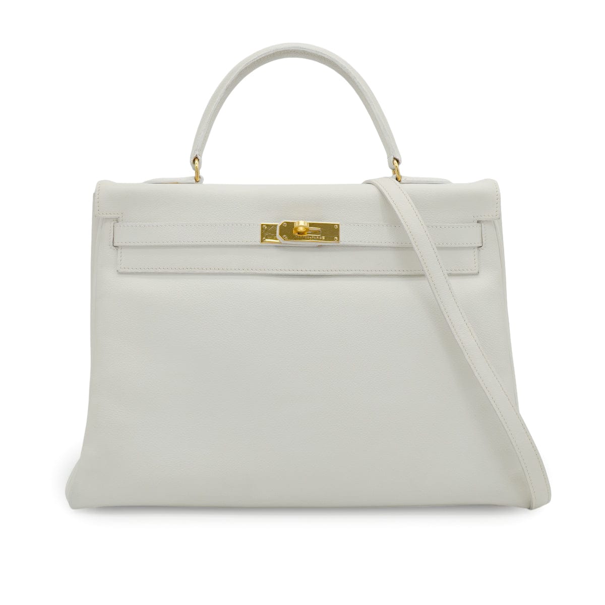 LUXURY PROMISE HERMES KELLY 35 RETOURNE WHITE VEAU GRAINE HAND SHOULDER BAG 1995 CIRCLE Y GOLD HARDWARE 90331930