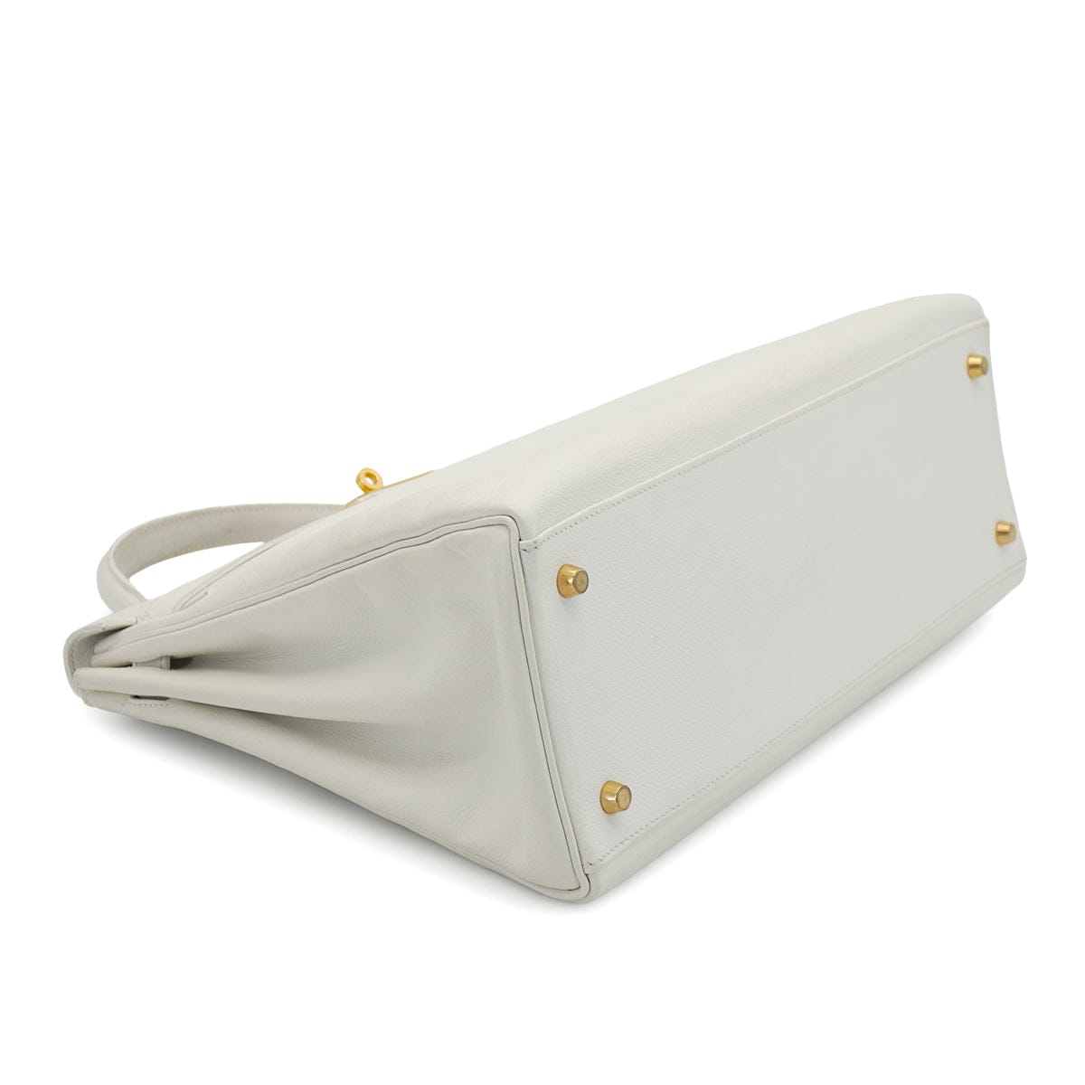 LUXURY PROMISE HERMES KELLY 35 RETOURNE WHITE VEAU GRAINE HAND SHOULDER BAG 1995 CIRCLE Y GOLD HARDWARE 90331930