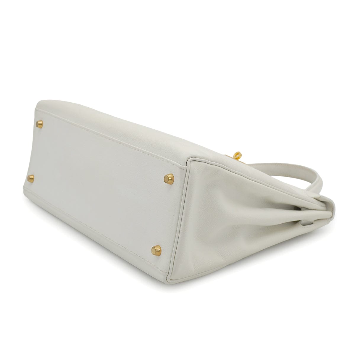 LUXURY PROMISE HERMES KELLY 35 RETOURNE WHITE VEAU GRAINE HAND SHOULDER BAG 1995 CIRCLE Y GOLD HARDWARE 90331930