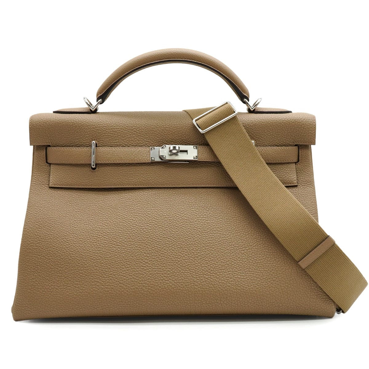 LUXURY PROMISE HERMES KELLY 42 RETOURNE  BEIGE MARFA TOGO HAND SHOULDER BAG 2024 W STAMP PALLADIUM HARDWARE 90342566