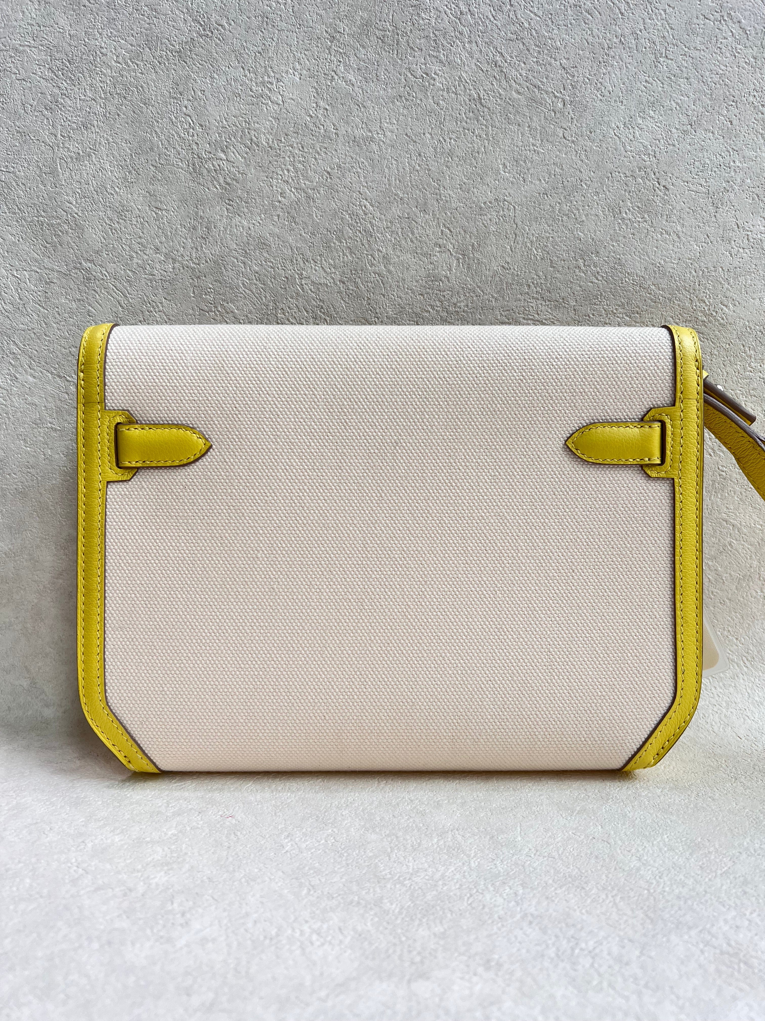 Luxury Promise Hermes Kelly Depeche Lime Toile PHW #U SYCYB1132