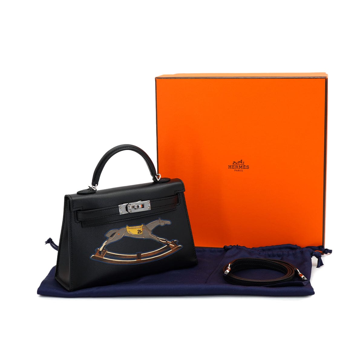 LUXURY PROMISE HERMES KELLY MINI 2 CHEVAL DE BOIS BLACK TADELAKT HAND SHOULDER BAG 2024 W STAMP PALLADIUM HARDWARE 90331234