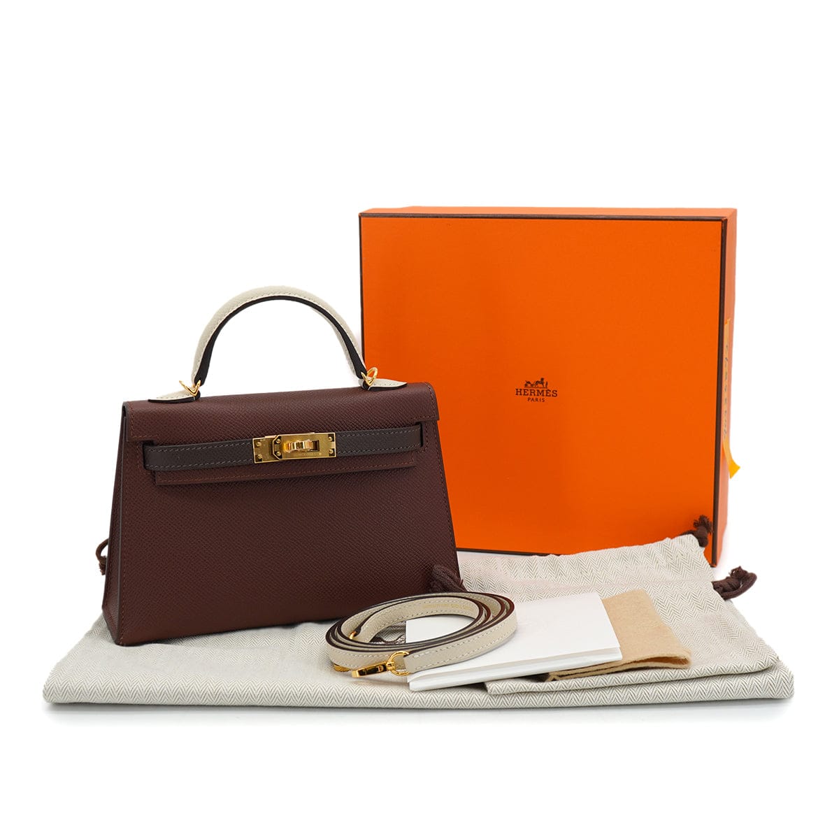 LUXURY PROMISE HERMES KELLY MINI 2 TRICOLOR SELLIER TERRE EBENE CRAIE VEAU EPSOM HAND SHOULDER BAG 2026 G STAMP GOLD HARDWARE 90335892