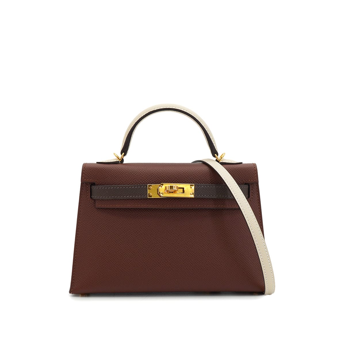 LUXURY PROMISE HERMES KELLY MINI 2 TRICOLOR SELLIER TERRE EBENE CRAIE VEAU EPSOM HAND SHOULDER BAG 2026 G STAMP GOLD HARDWARE 90335892