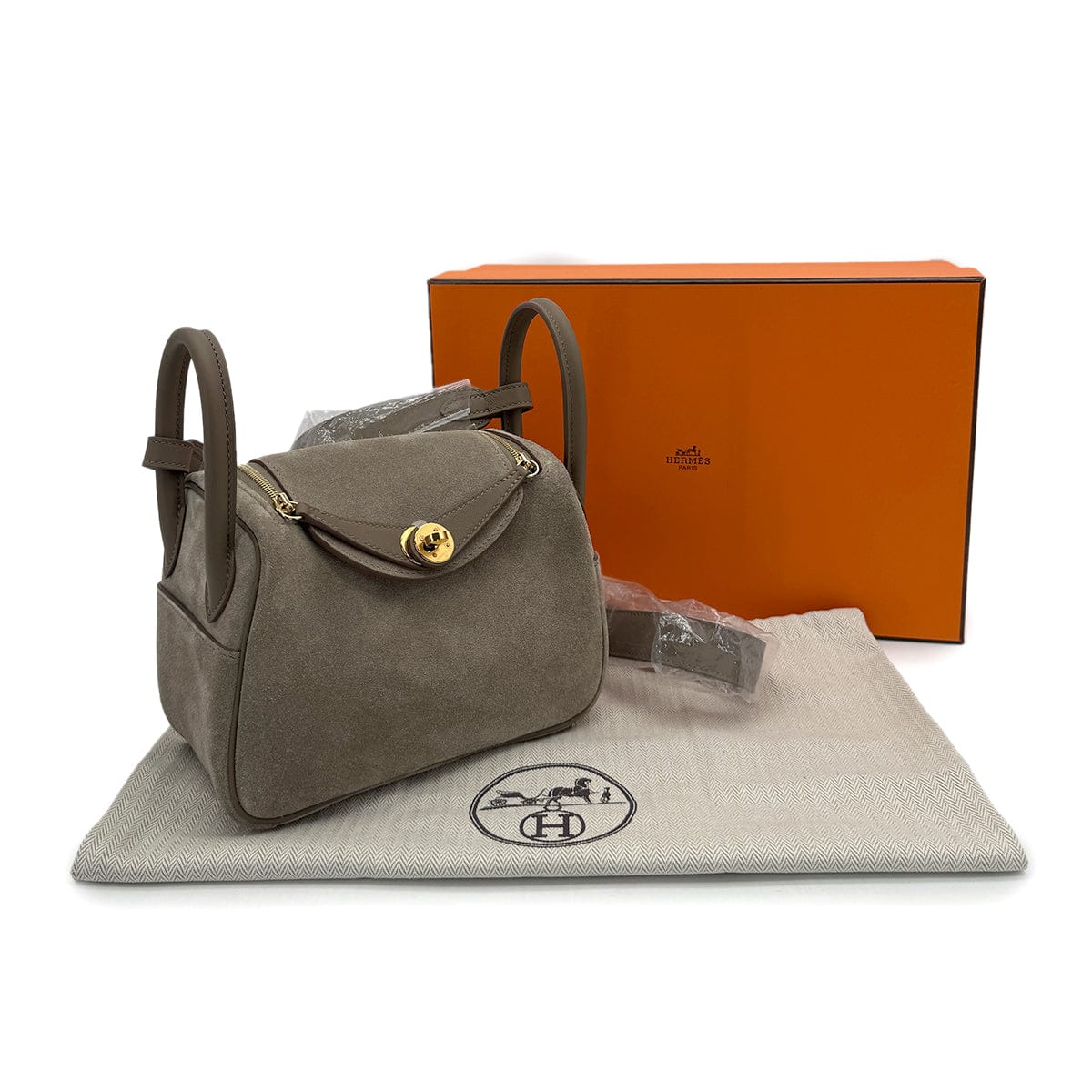 LUXURY PROMISE HERMES LINDY MINI 20 ETOUPE GRIS CAILLOU VEAU SWIFT GRIZZLY SHOULDER BAG W GHW 90307211