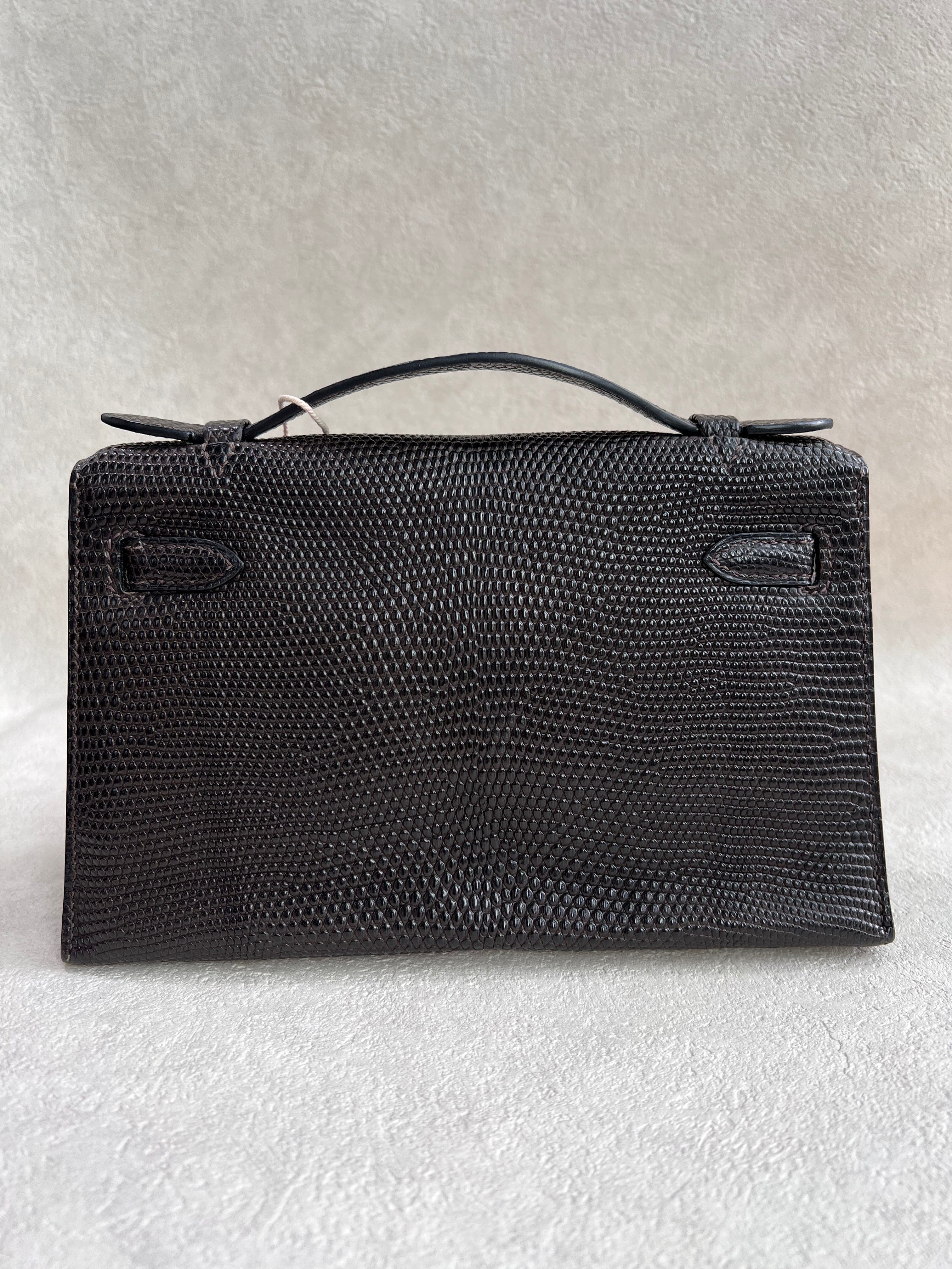 Luxury Promise Hermes Matte Lizard Kelly Pochette Cocoan PHW #I SYCYB1136