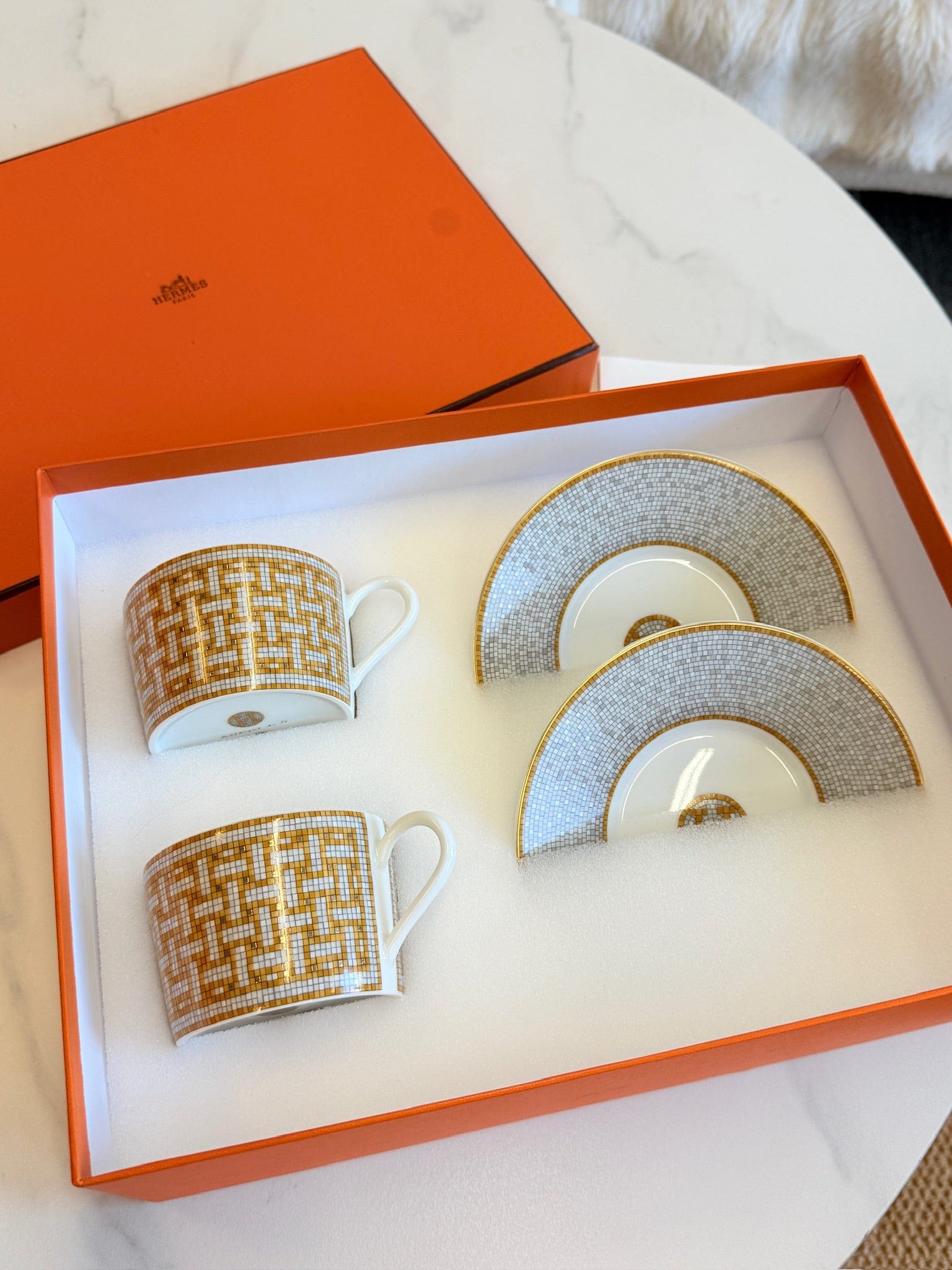 Luxury Promise Hermès "Mosaique au 24" Coffee Cup & Saucer Set